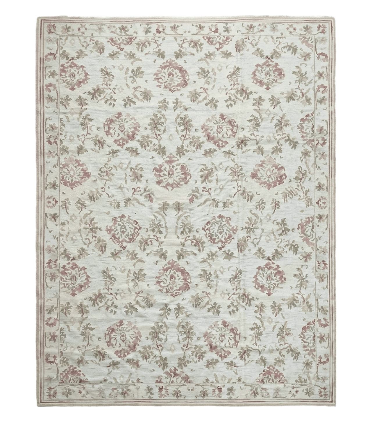 9x12 Flatweave Aubusson Needlepoint Rug, New, Beige, Tan, Green, Handmade, Hand-Knotted Area Rug, French European Carpet, Flowers