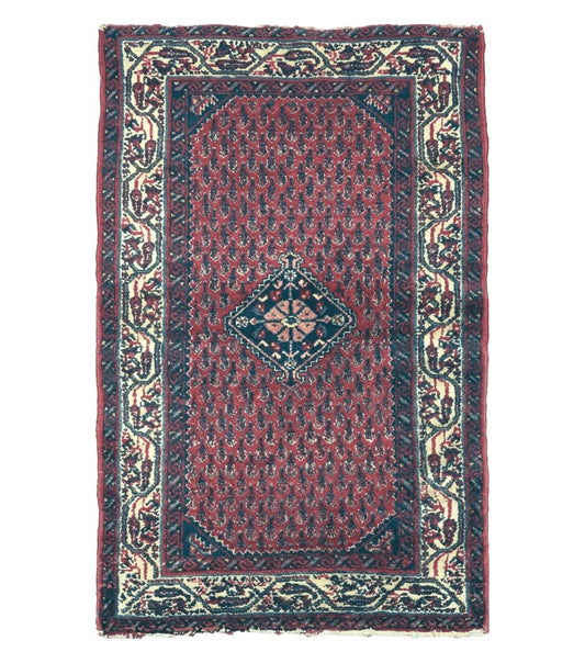 2.5' X 4' Vintage Handmade Indian Amritsar Wool Rug Paisley Design Red