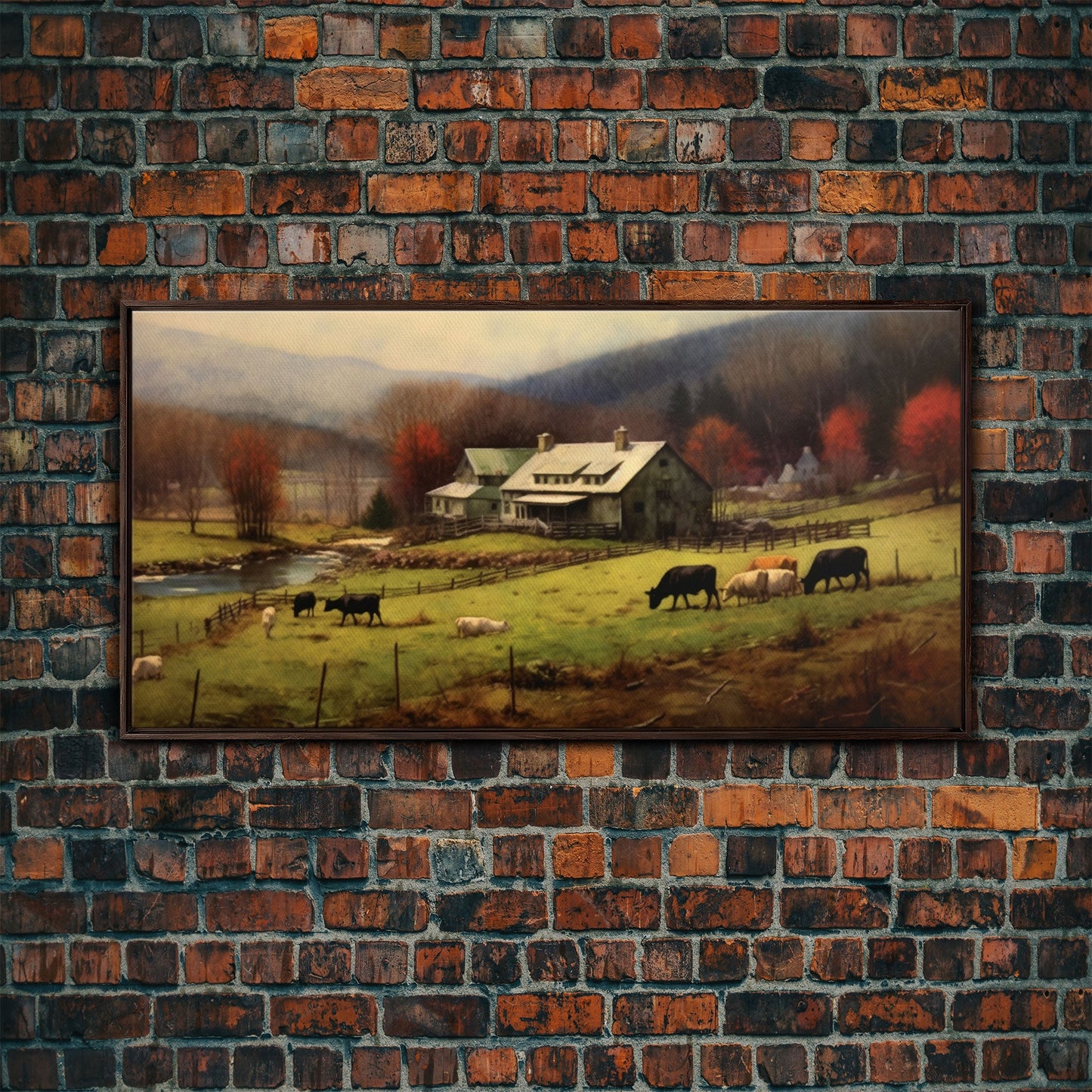 Farm Wall Decor, Country Wall Decor, Farm Animals Wall Decor, Fall Wall Art, Panoramic Wall Decor, Canvas Print, Wall Art, Framed Canvas Art