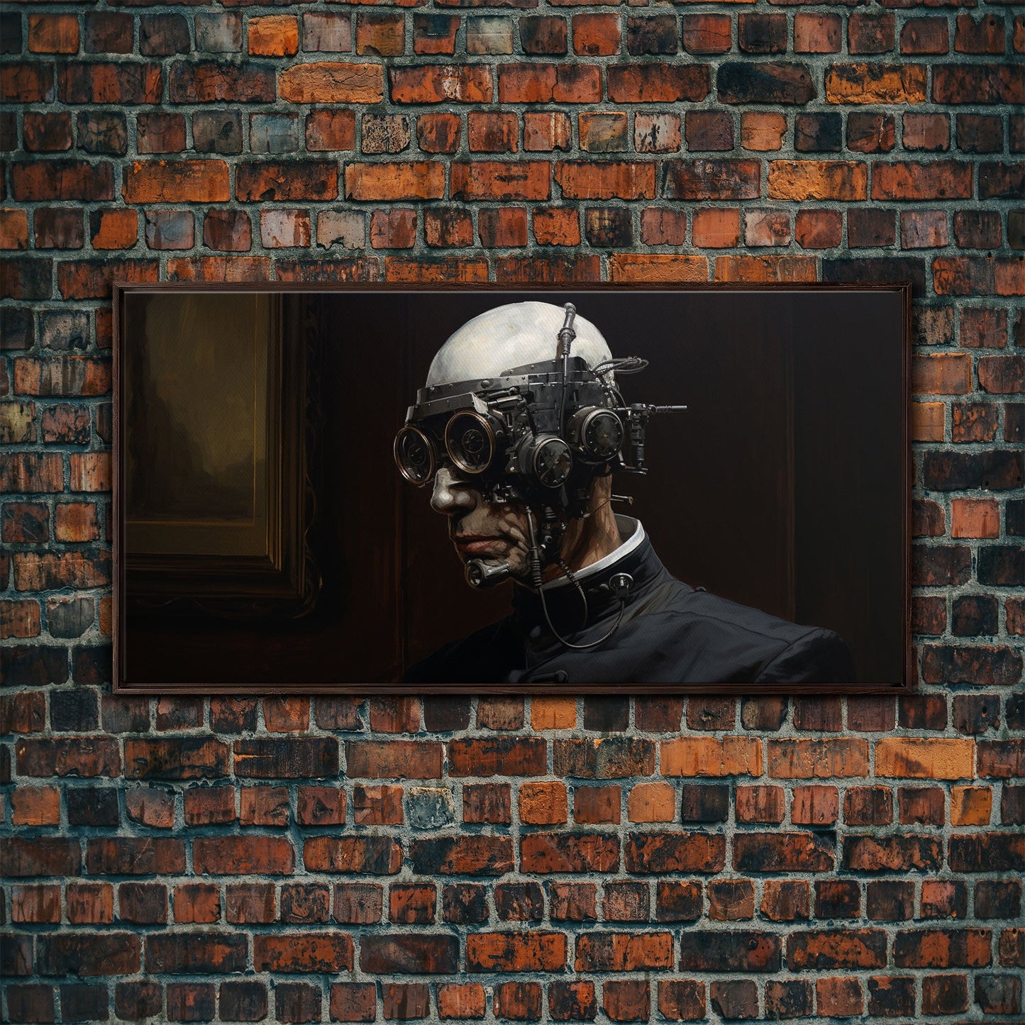 Victorian Steampunk Cyborg, Framed Canvas Print, Horror Prints, Halloween Wall Art, Halloween Themed Decor