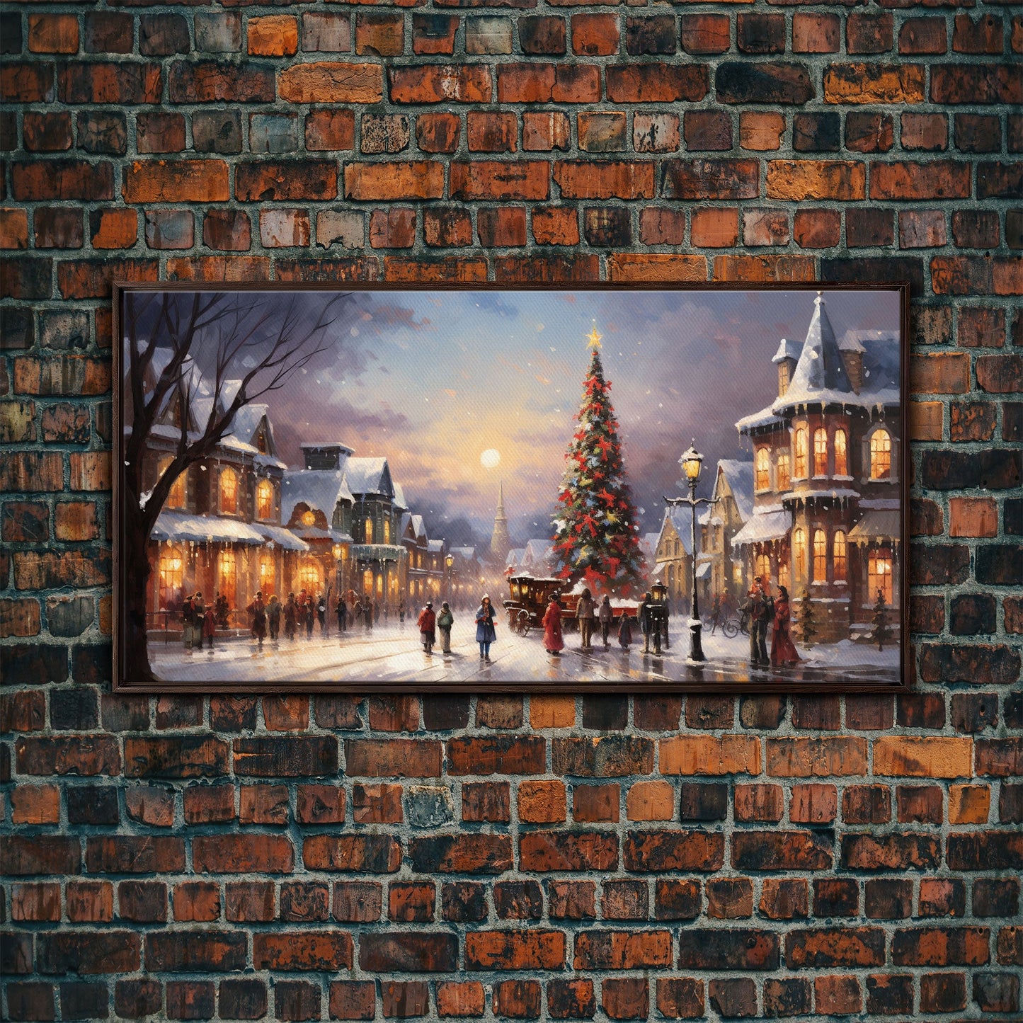 Christmas Tree In The Town Square - Winter Art - Christmas Gift Idea - Framed Canvas Print - Winter Wall Decor, Winter Print Christmas Decor