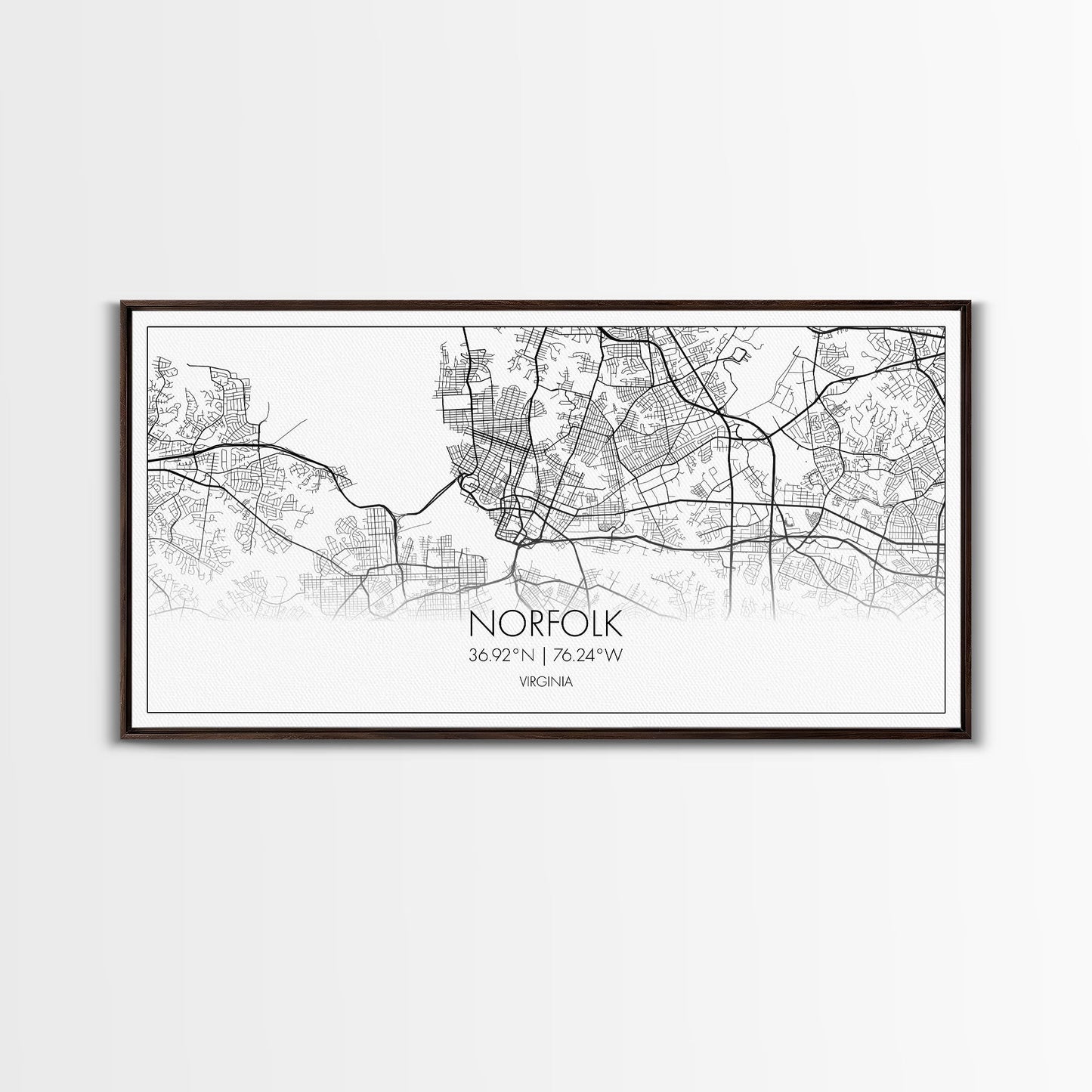 Norfolk City Map, Virginia Art, Map Print, Minimalist Wall Art, Wall Art, Canvas Art, Cabin Wall Art, Southern Wall Décor, Unique Wall Art