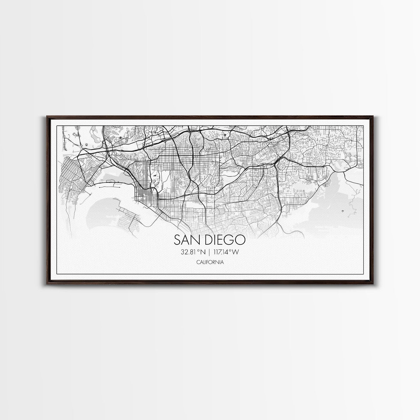 San Diego City Map, California Art, Map Print, Modern Wall Art, Wall Art, Canvas Art, Home Décor Prints, Friendship Gift, Horizontal Art