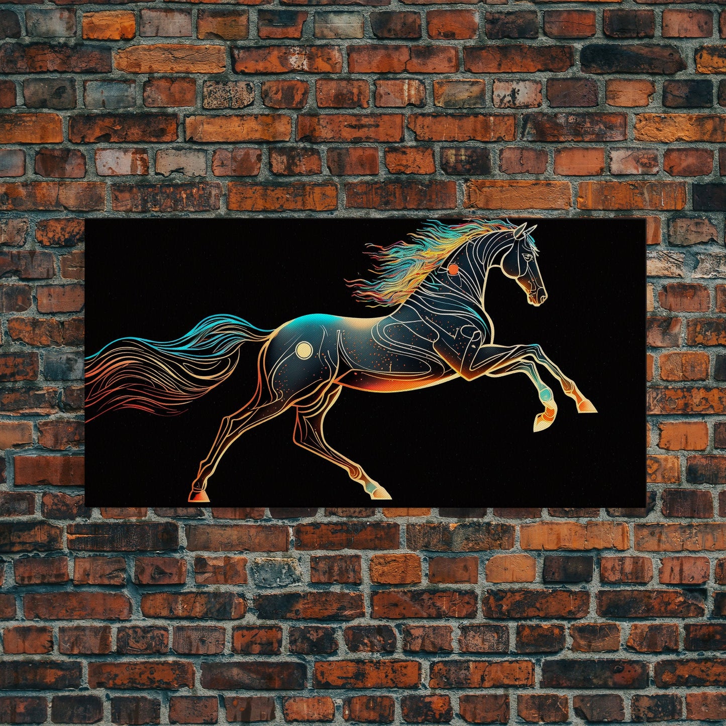 Steampunk Horse Automaton, Pop Art, Framed Canvas Print, Unique Wall Art, Living Room Decor, Huge Oversize Retro Style Art