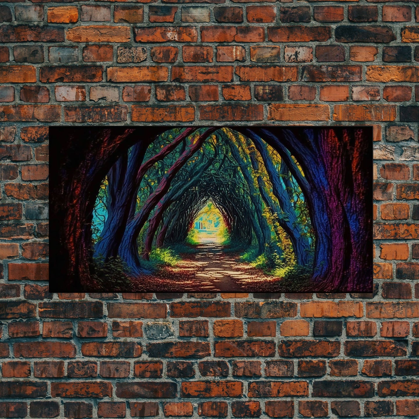 The Path through The Trees, Fantasy Art, Framed Canvas Print, RPG concept Art, Magical glowing forest