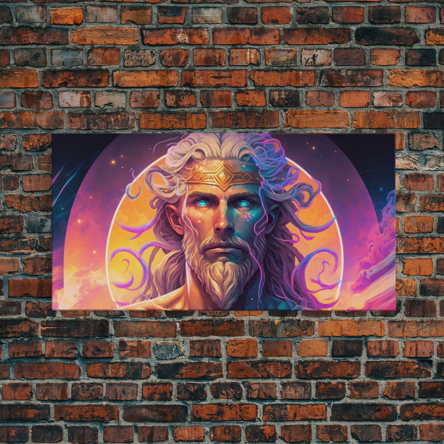 Norse God Freyr, Framed Canvas Print, Vaporwave Style Norse Mythology Art, Retro Vibes