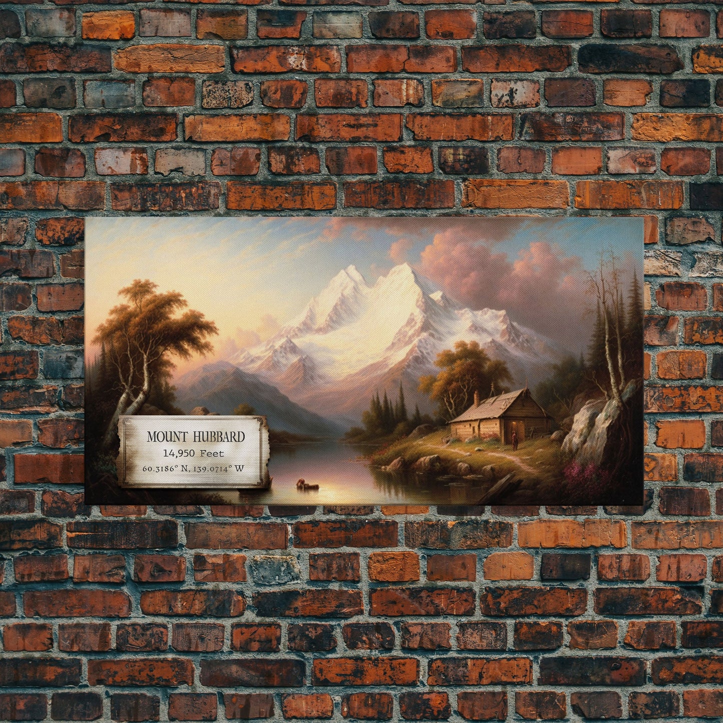 Mount Hubbard, Yukon Mountains of Alaska, Travel Poster Wall Art, Framed Canvas Print, American Mountains, Mountain Landscape Painting