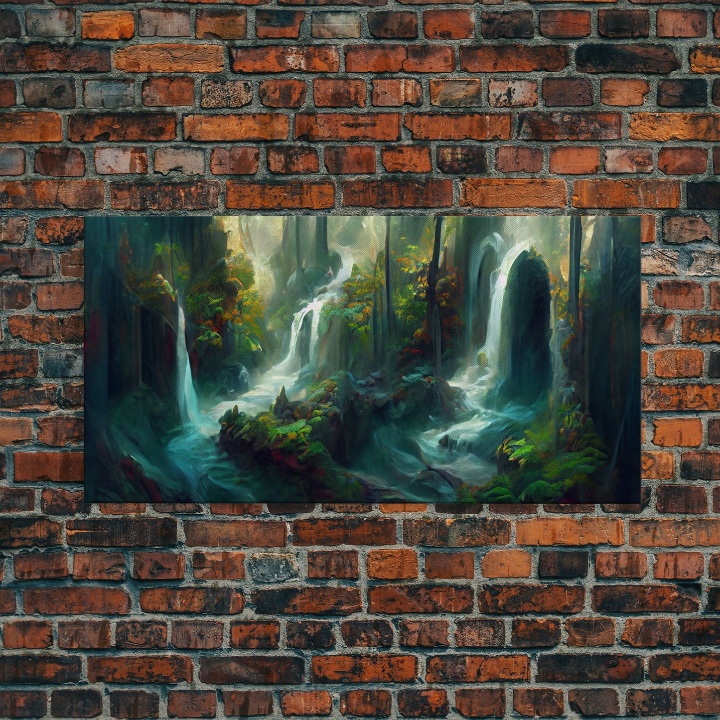 Waterfall wall art, canvas print, giclee, fantasy wall art, water color, nature wall decor, water landscape art, serenity art