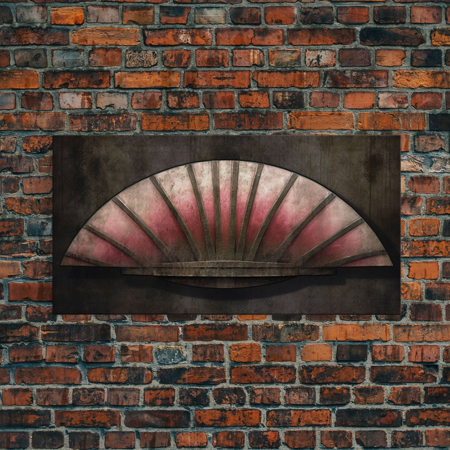 Pink Folding Fan Wall Decor, Asian Wall Art, Ornate Wall Décor, Panoramic Wall Decor, Canvas Print, Wall Art, Framed Canvas Art