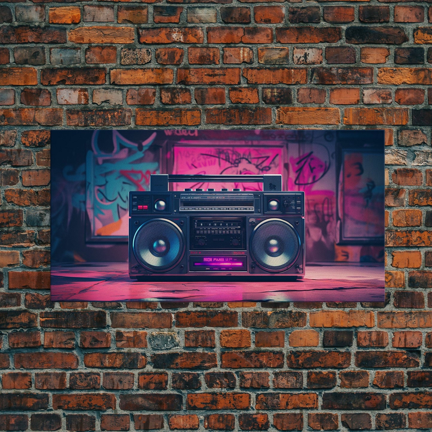 Vaporwave Boombox Wall Art, Framed Canvas Print, 1980s Inspired Home Decor, Retro Art, 80s Decor