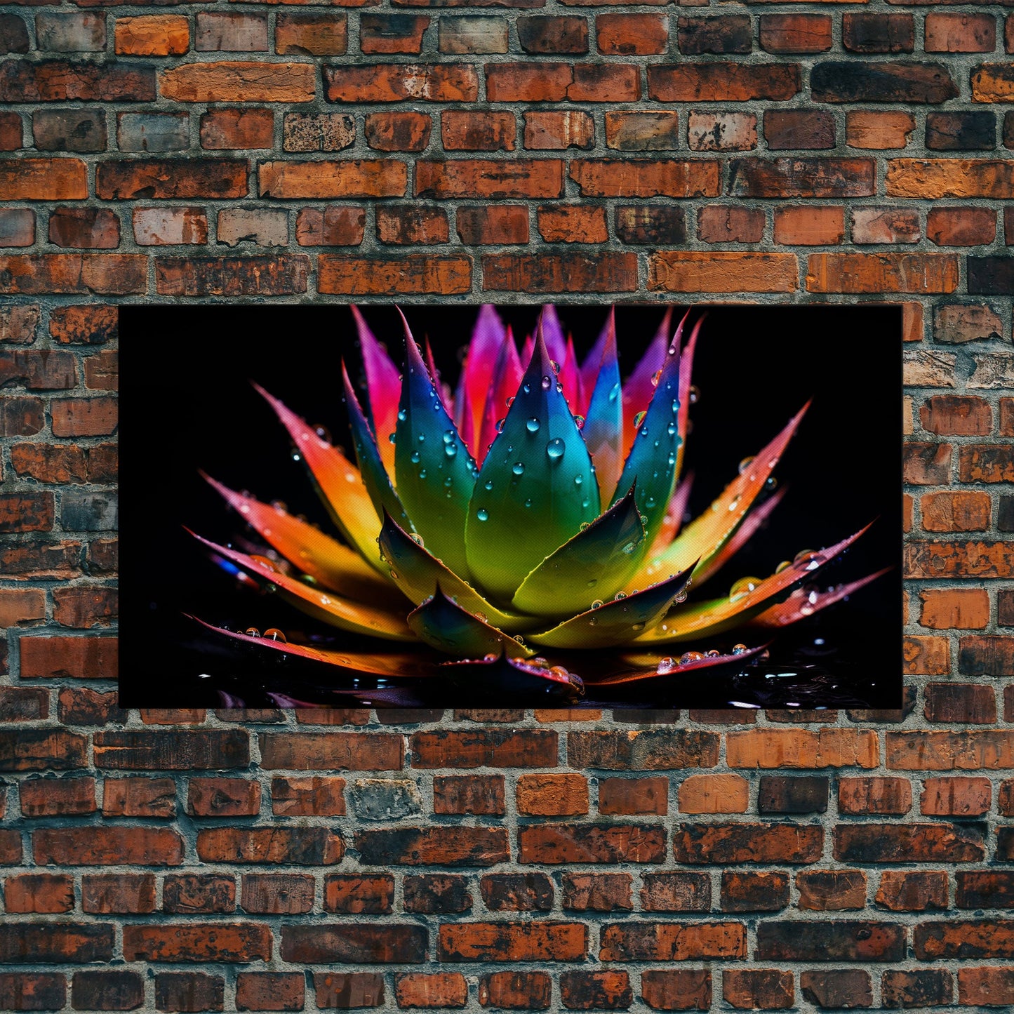 Rainbow Agave With Dew Drops, Modern Art, Framed Canvas Print,  Surreal Art, Southwestern Decor, Farmhouse Art, Desert Themed Art