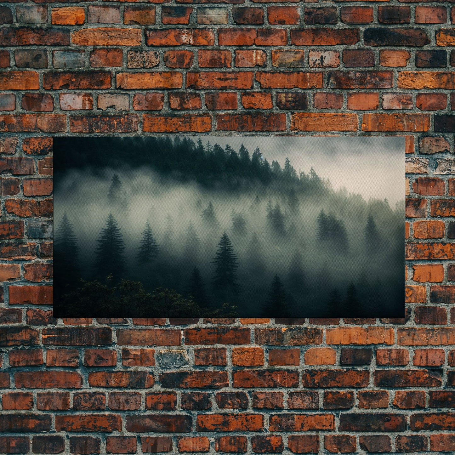 Foggy pine forest, Canadian forest art, framed canvas print, farmhouse decor, misty forst landscape