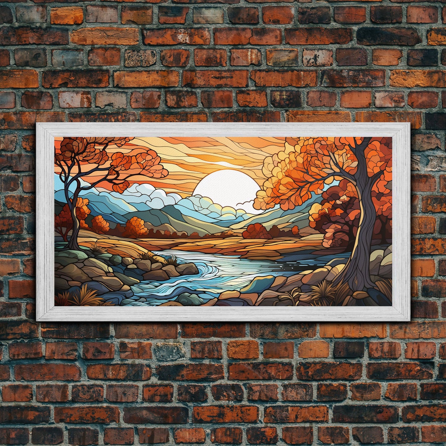 Stained Glass Style Fall Decor, Framed Canvas Print, Seasonal Decor, Fall Seasonal Art, Clearance Fall Decorations, Fall Wall Decor