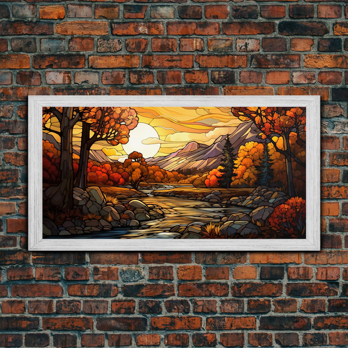 Stained Glass Style Wall Art Canvas Print Fall, Framed Wall Art, Seasonal Decor, Fall Seasonal Art, Fall Centerpiece Decor, Fall Wall Decor