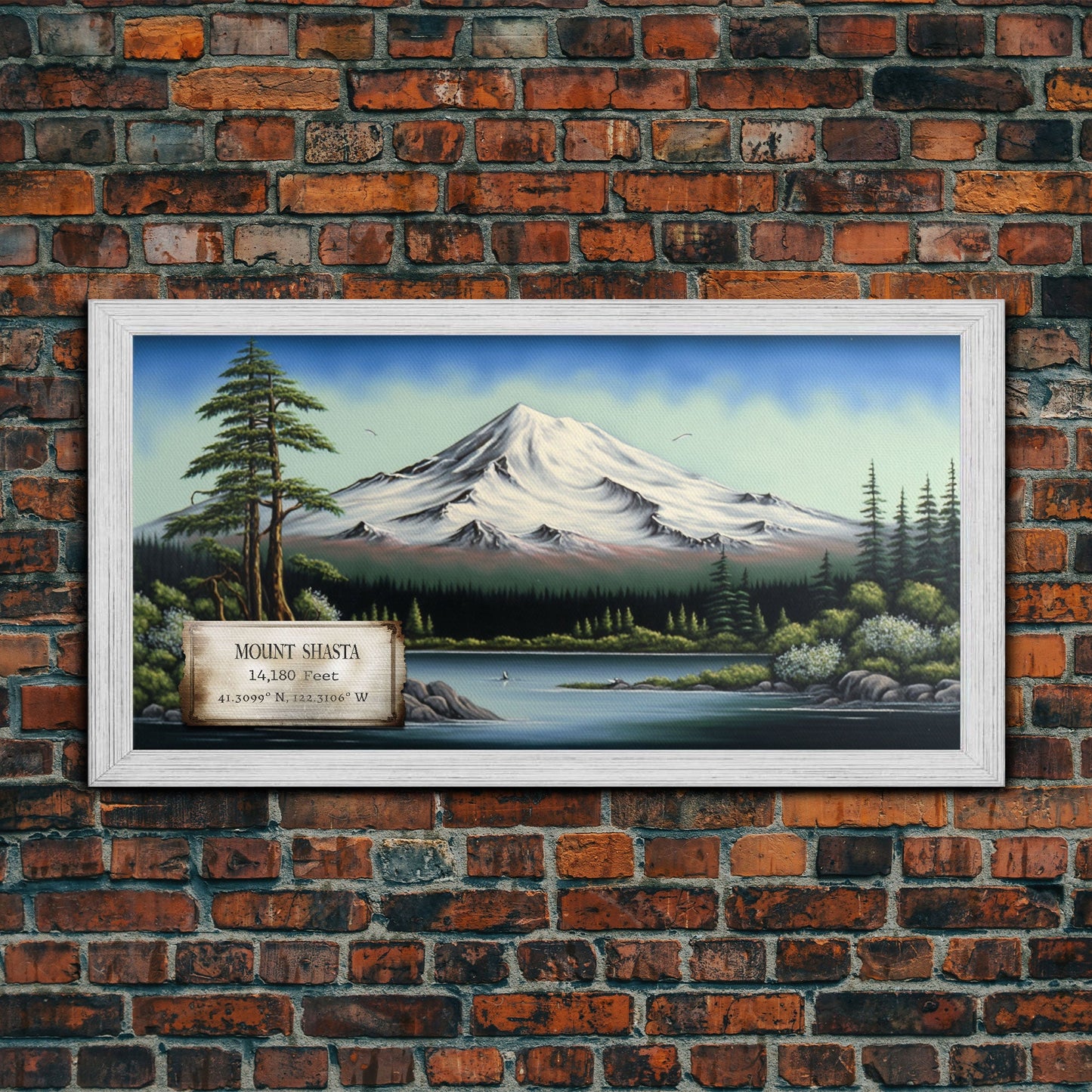Mount Shasta, Mountains of California, Travel Poster Wall Art, Framed Canvas Print, American Mountains, Mountain Landscape Painting
