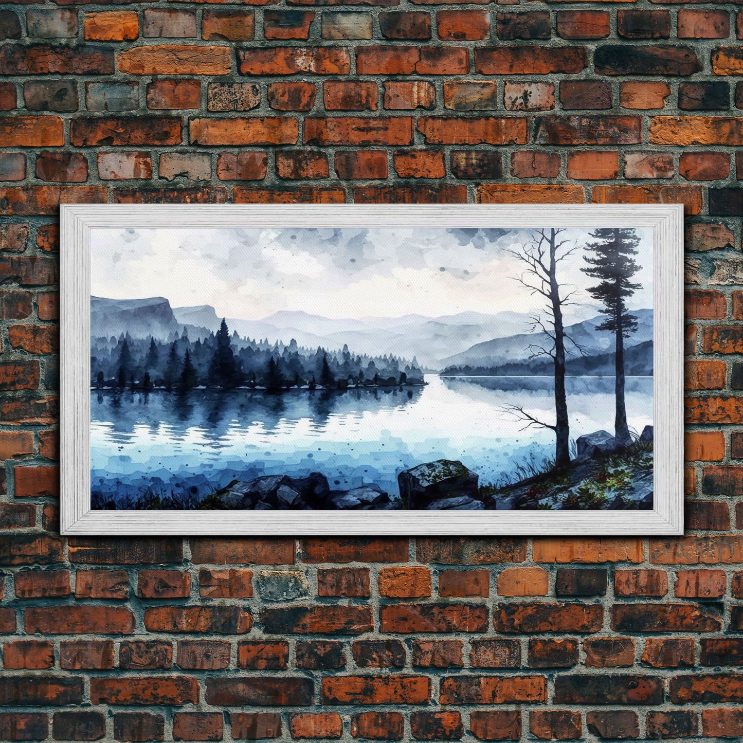 Blue Lagoon, Pacific Northwest Lake Art, Framed Canvas Print, Blue Wall Art, Watercolor Painting, Original Landscape Art Painting