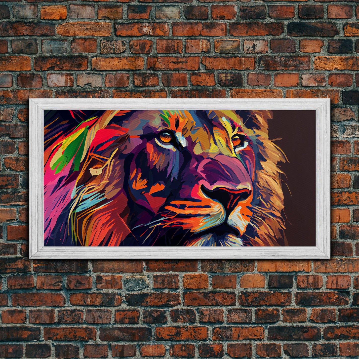 Pop Art Lion Framed Canvas Print Wall Art , Natural And Vivid Wall Decor , Modern Wall Art, Extra Large Wall Art, Lion Watercolor Painting
