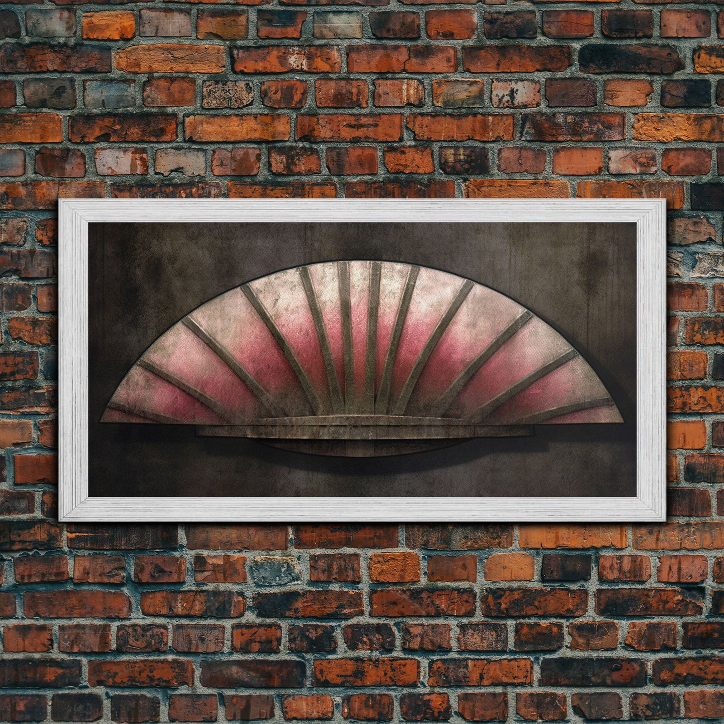 Pink Folding Fan Wall Decor, Asian Wall Art, Ornate Wall Décor, Panoramic Wall Decor, Canvas Print, Wall Art, Framed Canvas Art