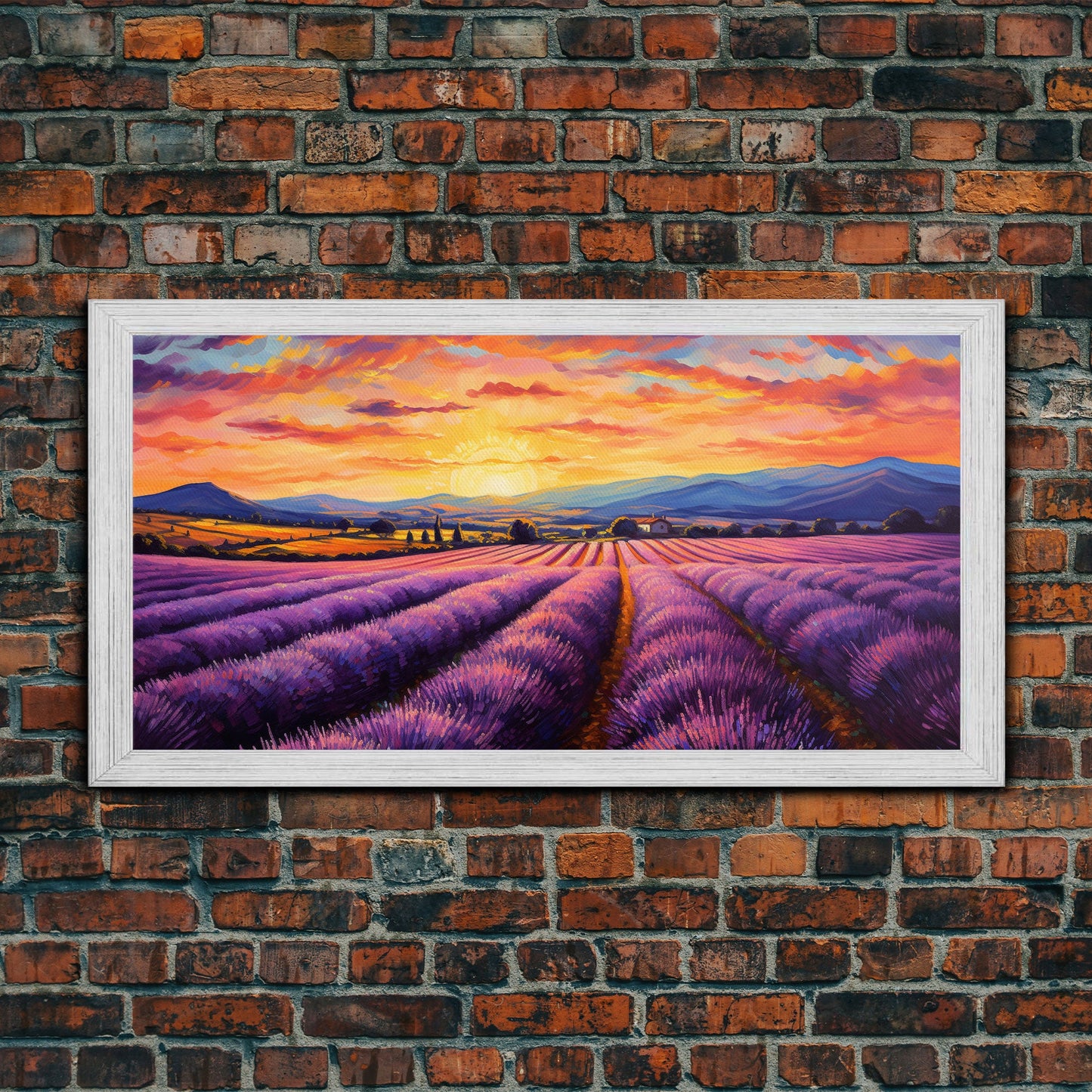 Lavender Fields, Framed Canvas Print, Purple Art, Southwestern Decor, Farmhouse Art, Centerpiece Art, Digital Wall Art, Landacape Painting