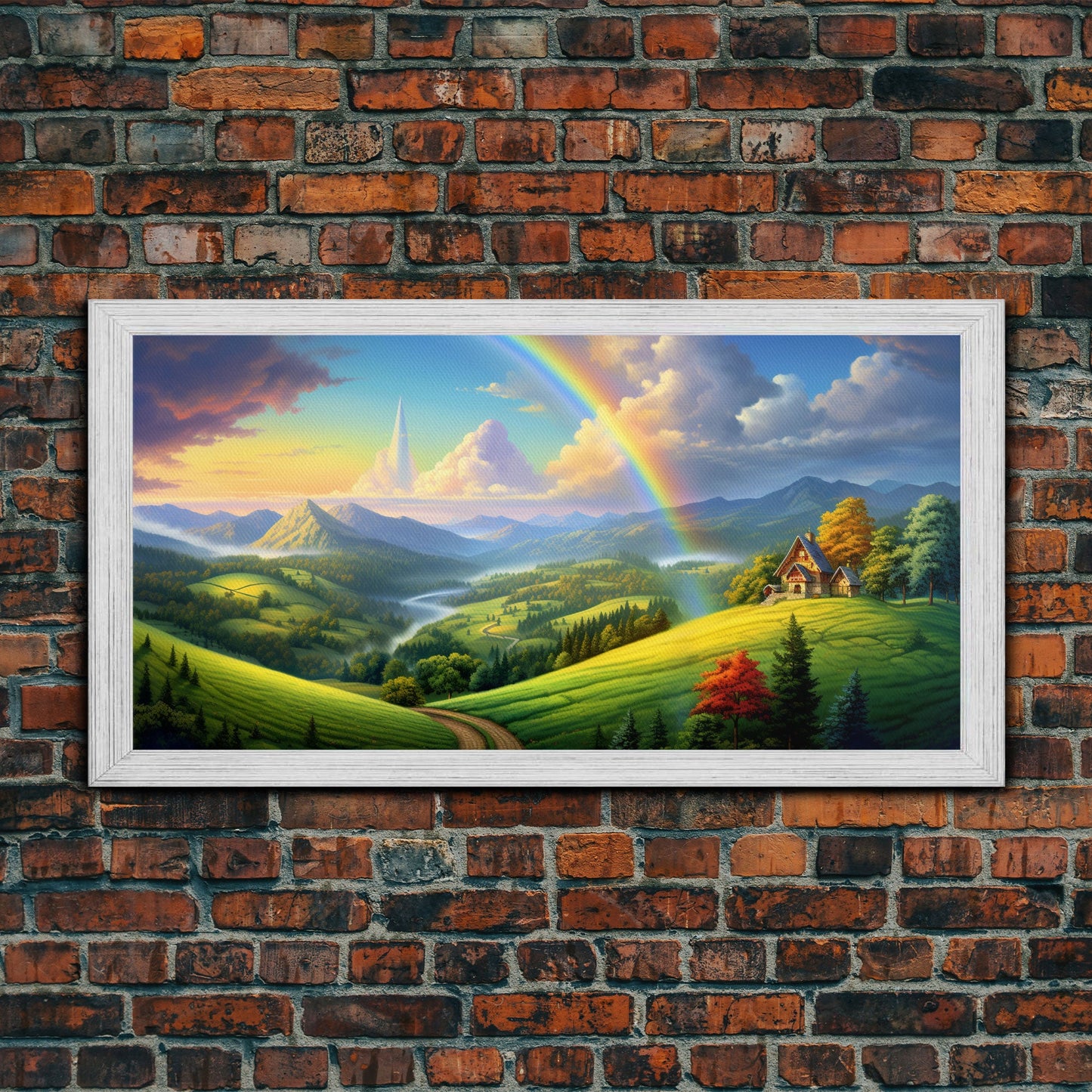 Rainbow Wall Decor, Fantasy Art, Mountains Wall Art, Panoramic Art, Wall Art, Canvas Art, Landscape Art, Appreciation Gift, College Dorm Art