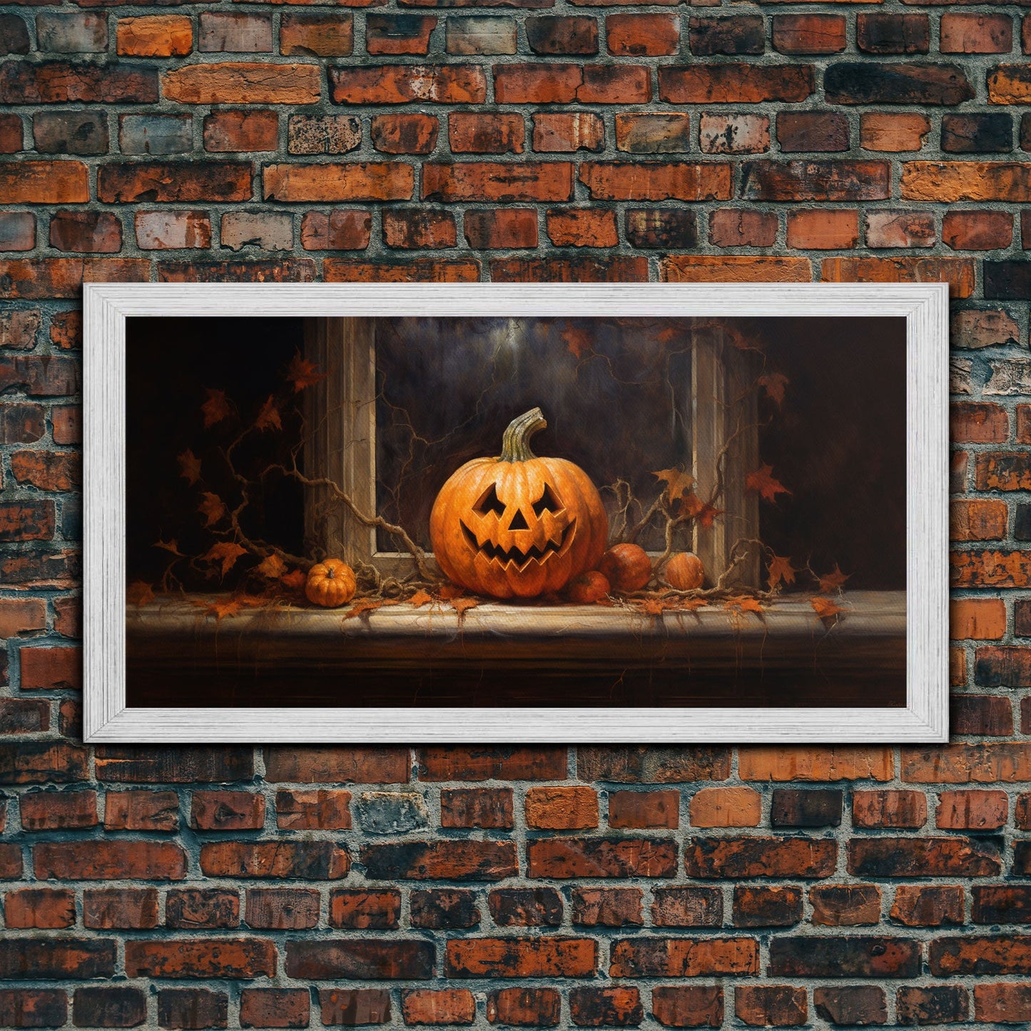 Spooky Art, Halloween Art, Jack O Lantern Art, Framed Canvas Print, Halloween Decor, Horror Prints, The Jack O Lantern In The Window