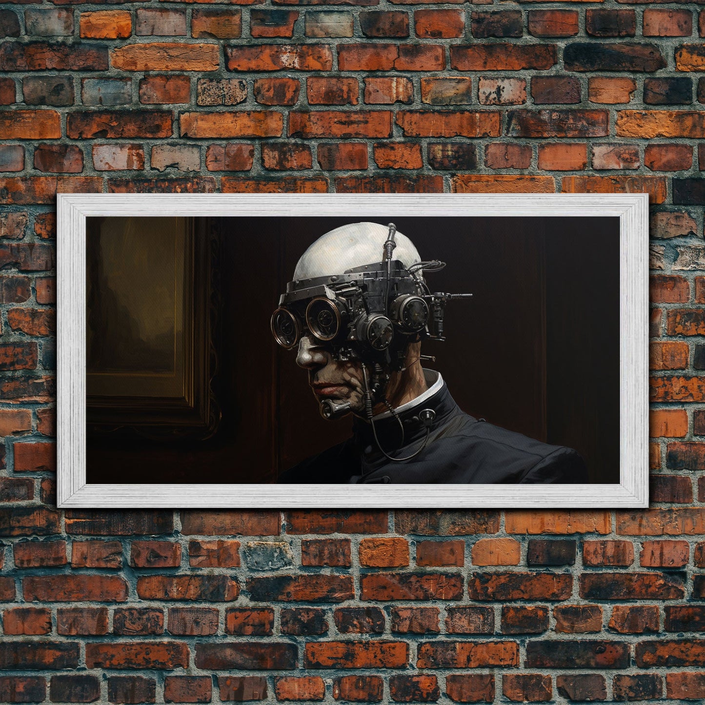 Victorian Steampunk Cyborg, Framed Canvas Print, Horror Prints, Halloween Wall Art, Halloween Themed Decor
