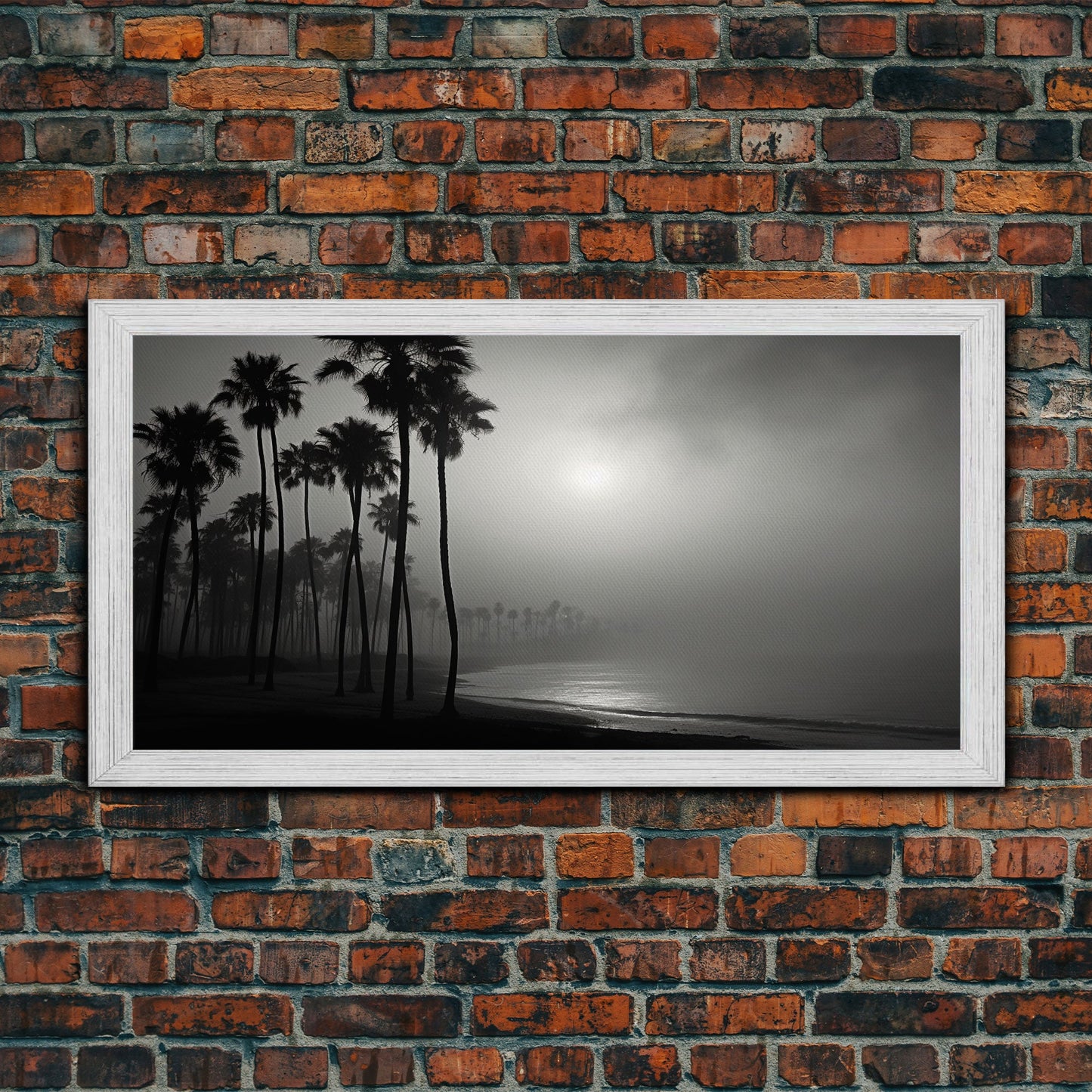 Black And White Florida Rain Storm, Framed Canvas Print, Liminal Art, Liminal Spaces, Framed Wall Art, Office Decor, Dark Moody Art