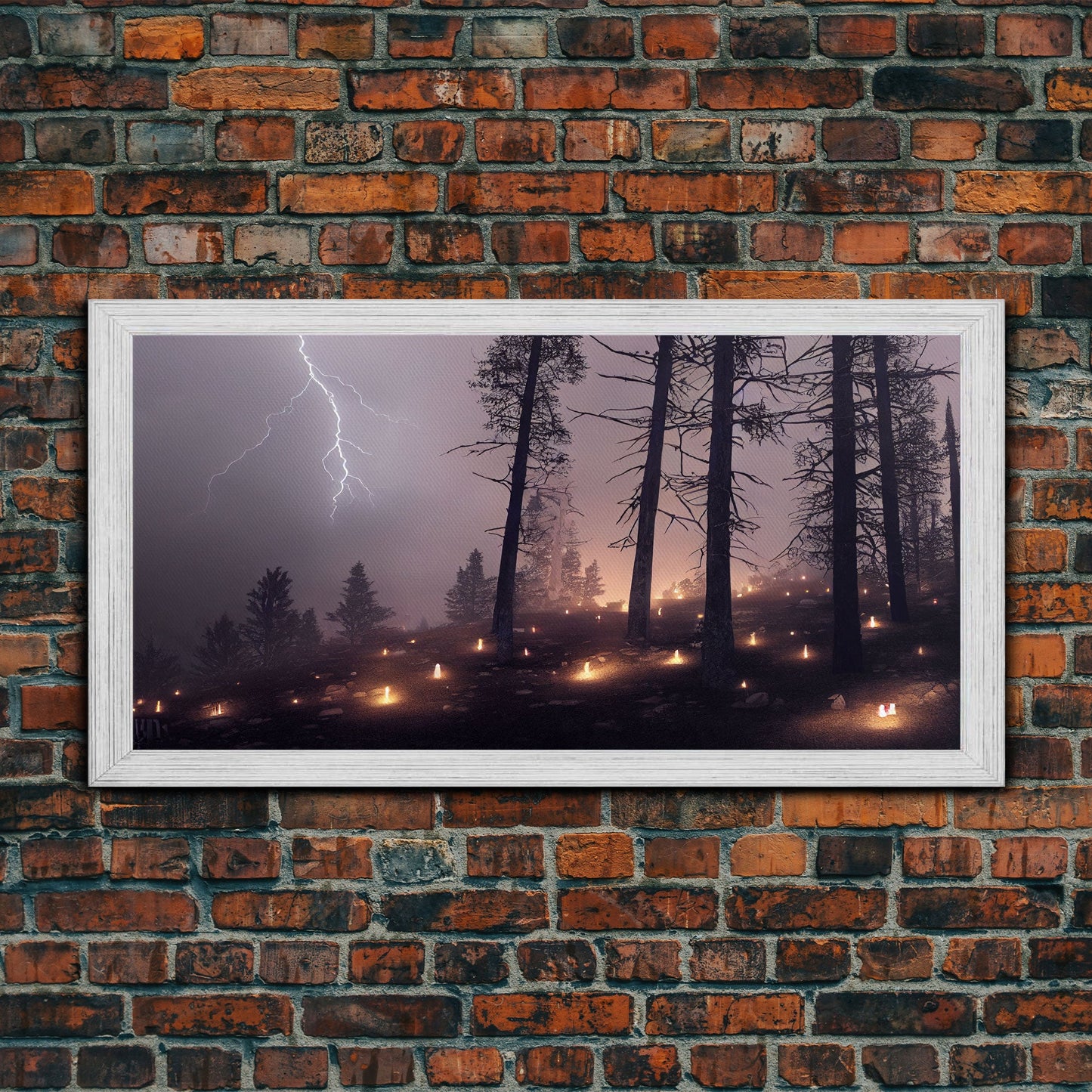 Haunted Gloomy Graveyard At Night, Thunder Storm, Halloween Cemetery Art, ready to hang canvas print wall art, Lightning Art