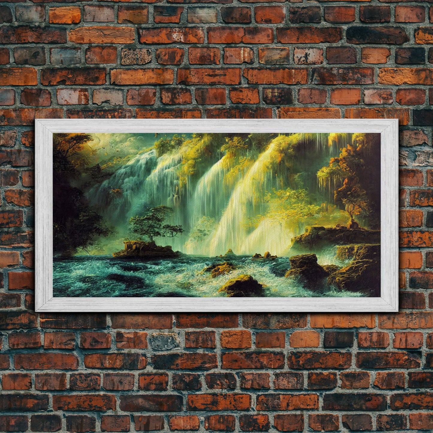 High Fantasy Wall Art, Secret Waterfall, ready to hang canvas print, framed art