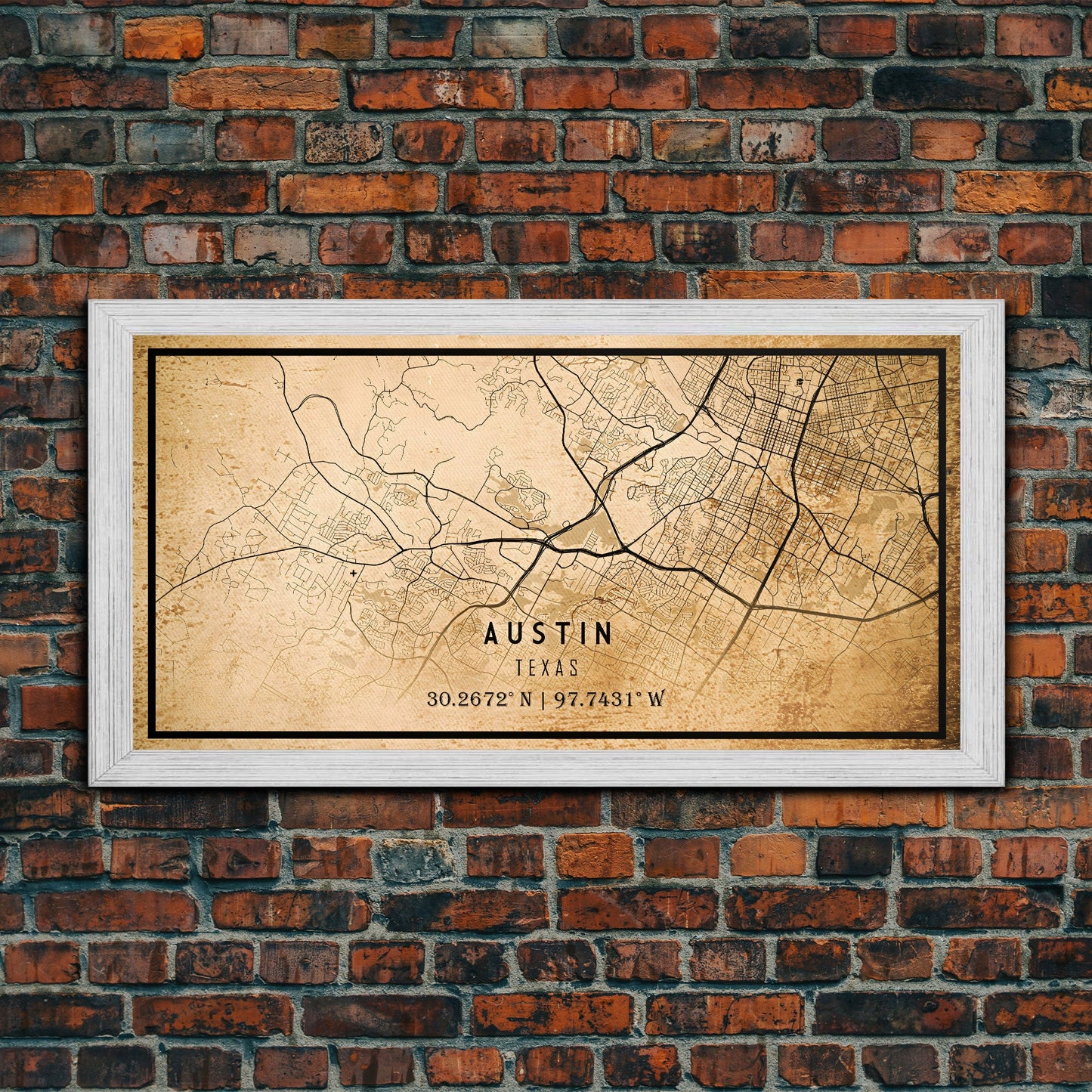 Austin Map Print Canvas or Poster, Texas Map Art, Texas Map Print, Vintage Austin Texas Map Framed Art, Retro / Distressed Office Art
