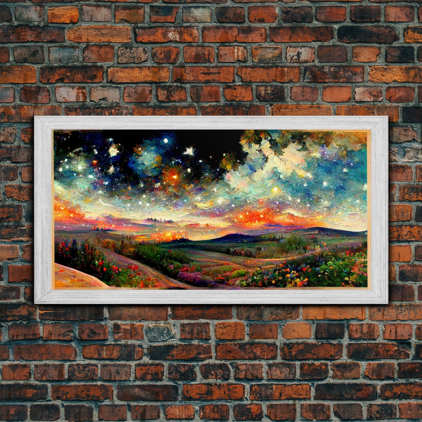 Night Starry Sky Landscape On Canvas Print Colorful Night Sky Painting Nature Painting Living Room Wall Art Spiritual Starry Painting