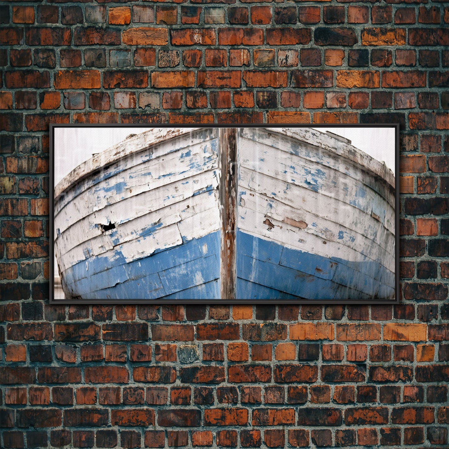 Photo Of An Old Wooden Boat With Peeling Paint, Framed Canvas Print, Nautical Wall Art, Lakehouse Decor
