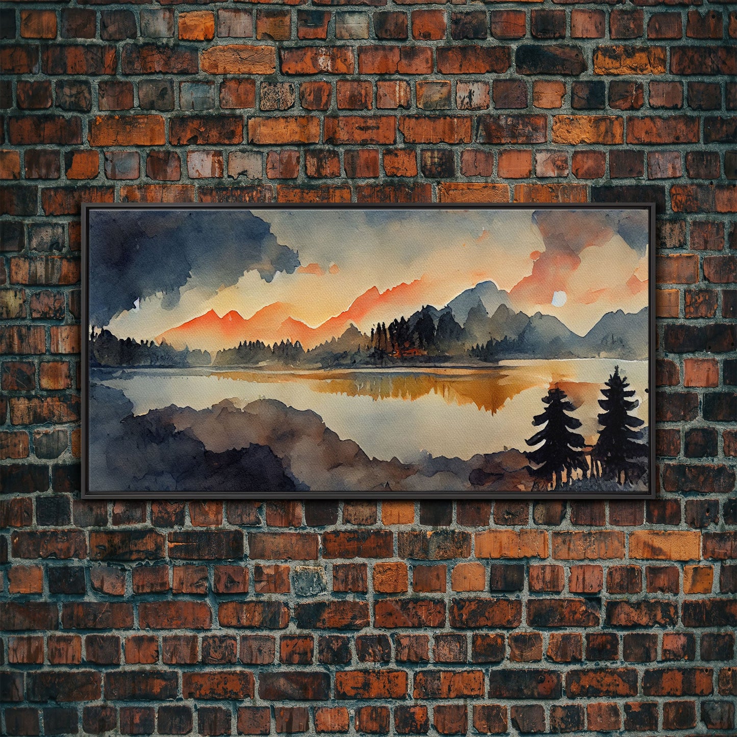Watercolor painting of a forest fire, canvas print, landscape art