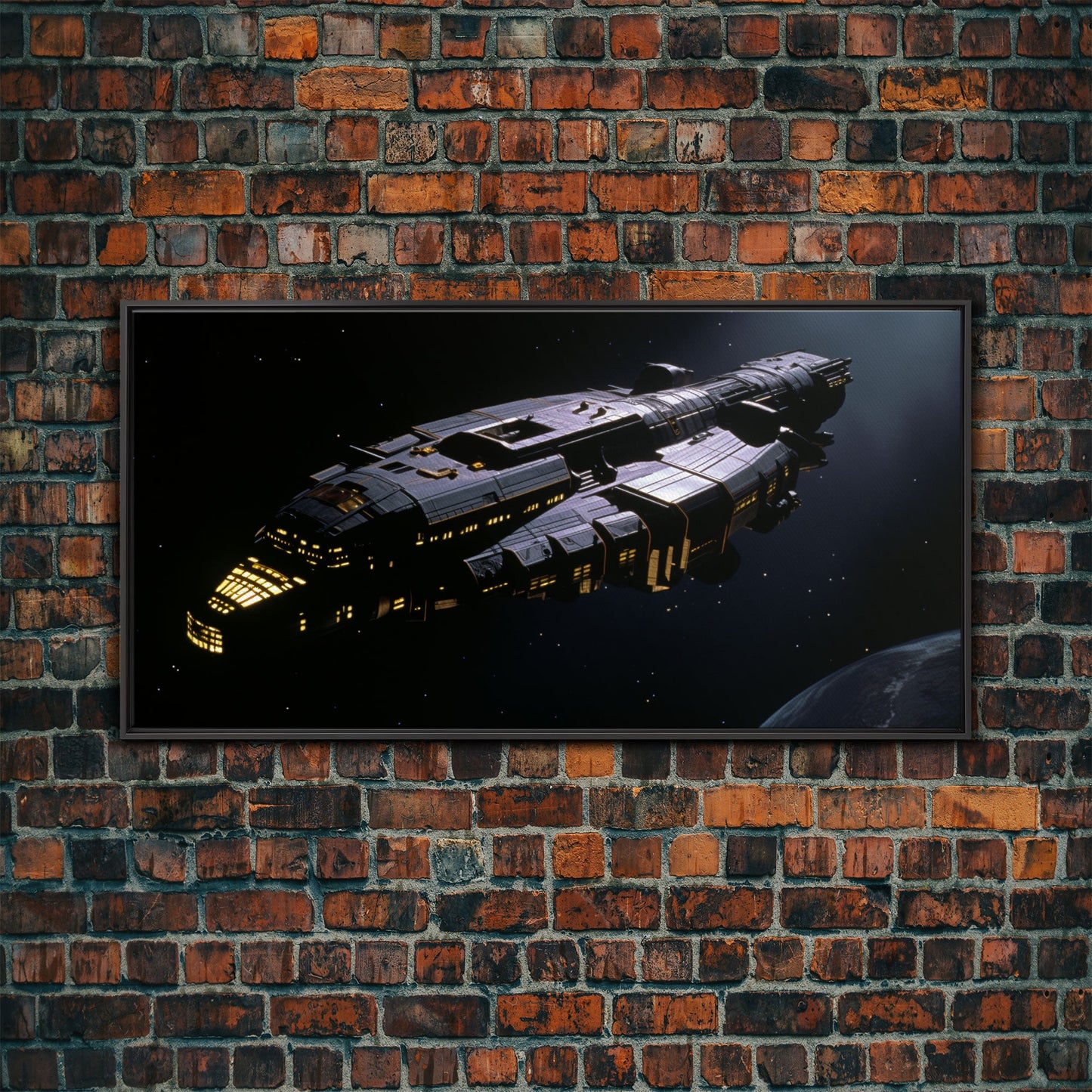 The Frigate, Cool Scifi Wall Art, Scifi Art, Framed Canvas Print, Gull Wing Space Ship, Unique Art, Alien Wall Art