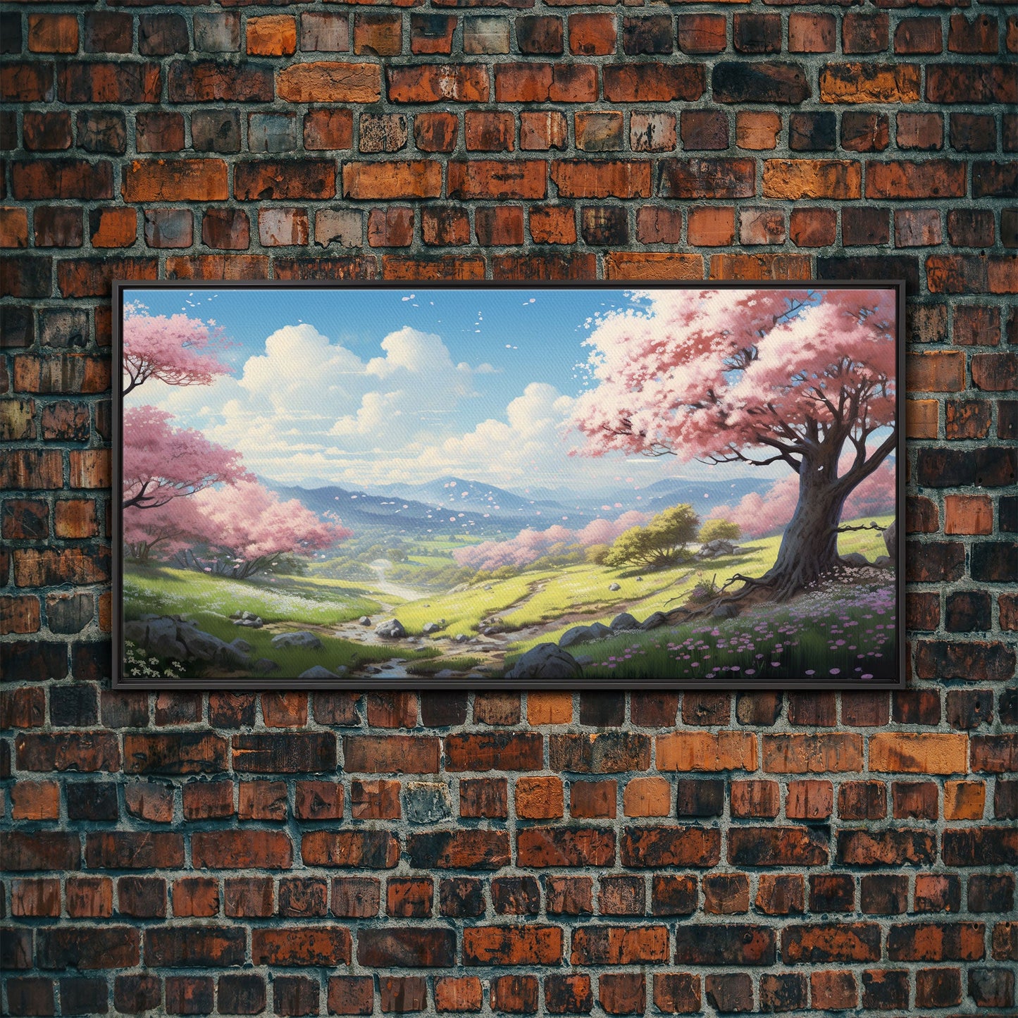 Cherry Blossom Art, Mountains Wall Art, Spring Art, Panoramic Art, Wall Art, Canvas Art, Landscape Art, Teacher Gift, Family Room Art
