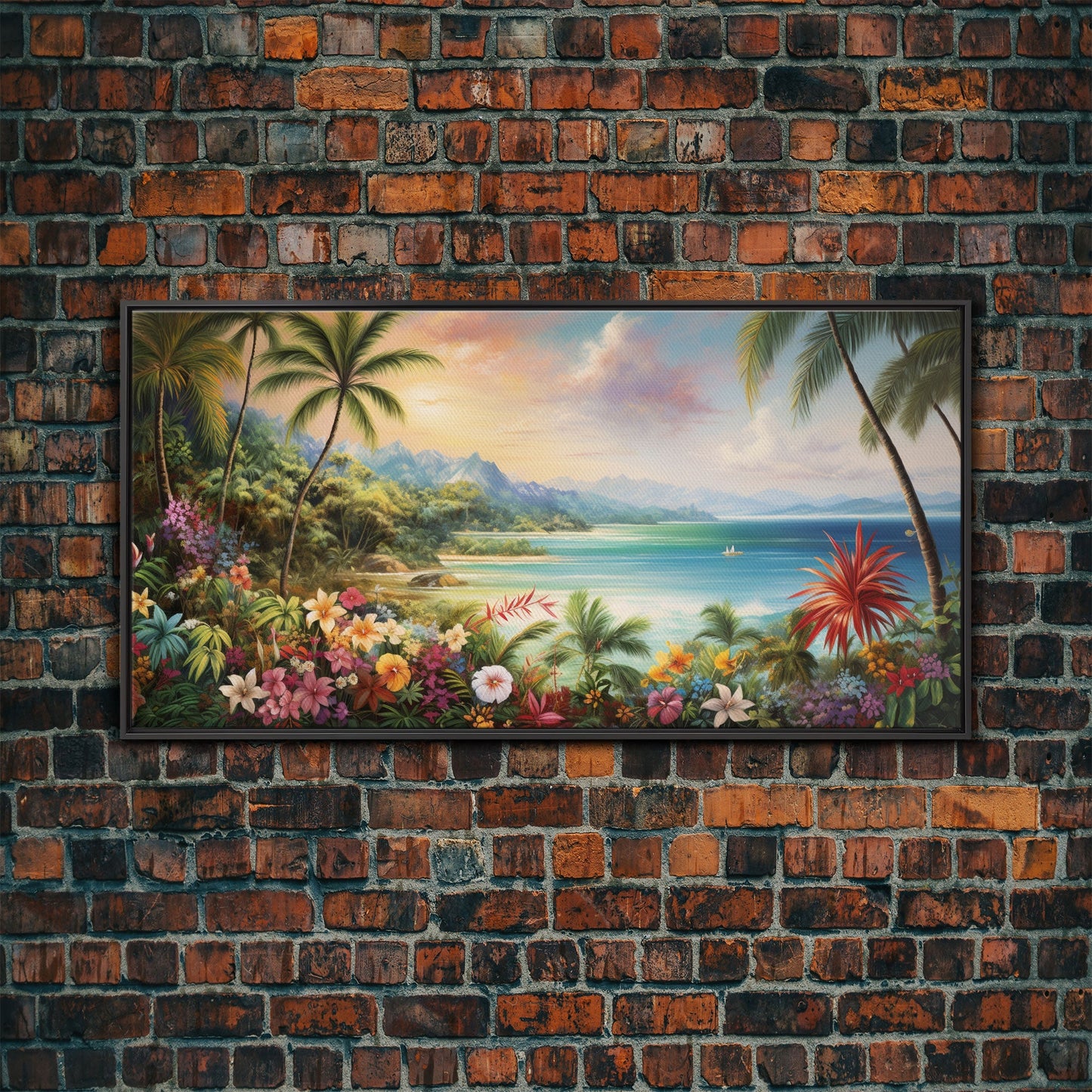 Palm Trees Art, Beach Print, Tropical Wall Art, Panoramic Art, Wall Art, Canvas Art, Landscape Art, Gift For Family, Home Office Art