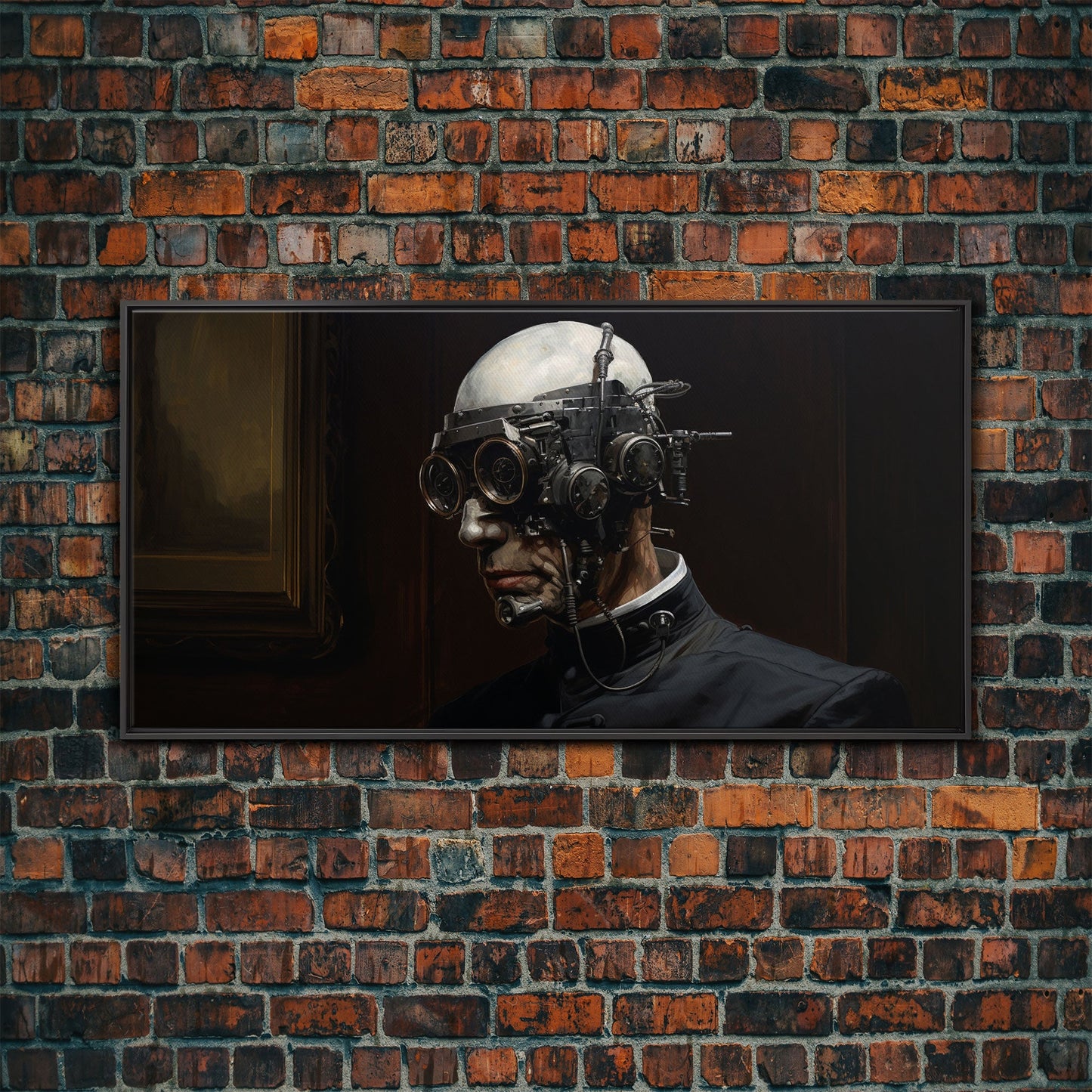 Victorian Steampunk Cyborg, Framed Canvas Print, Horror Prints, Halloween Wall Art, Halloween Themed Decor
