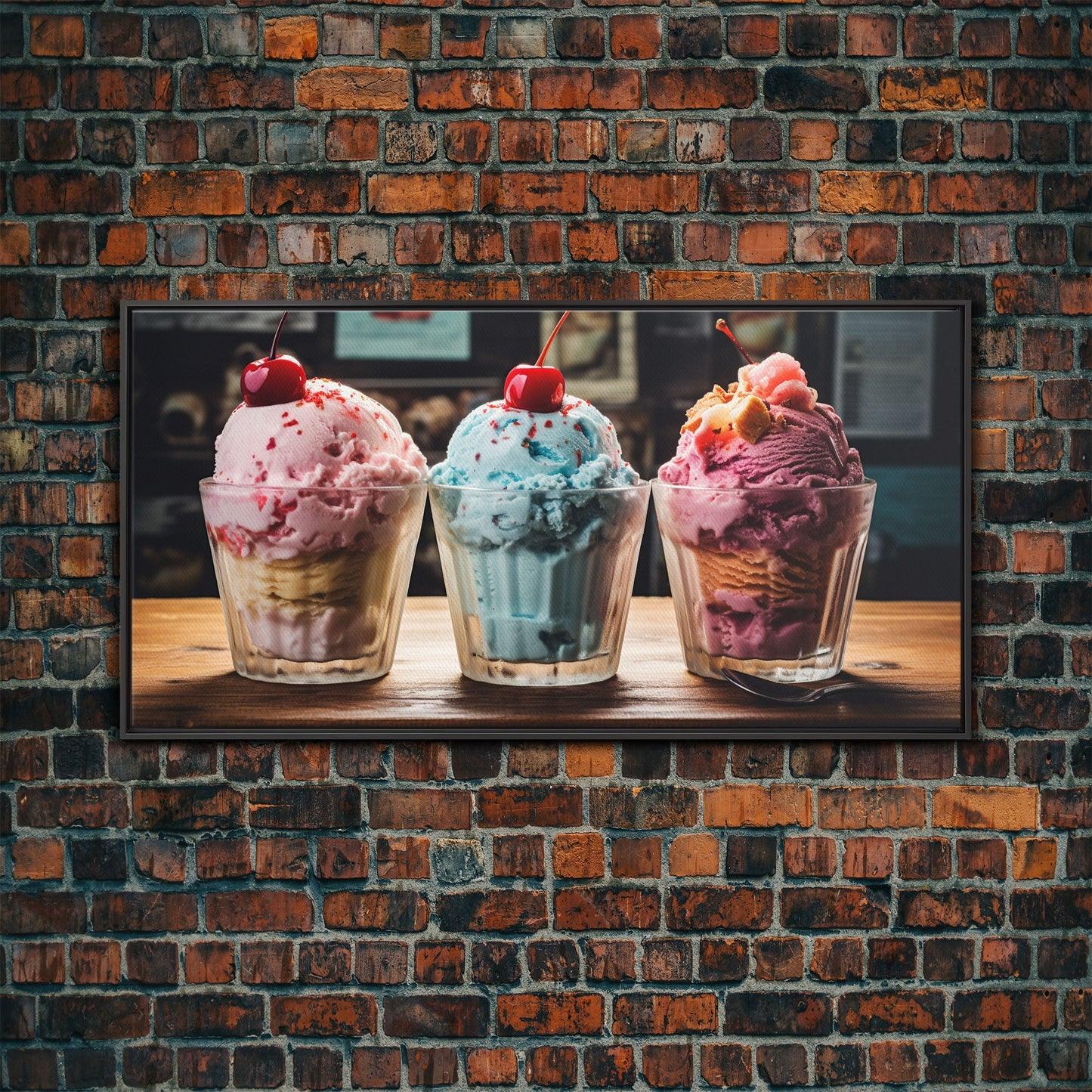 Ice Cream Shop Decor, Framed Canvas Print, Cute Nursery Decor, Retro Ice Cream Parlor Wall Art