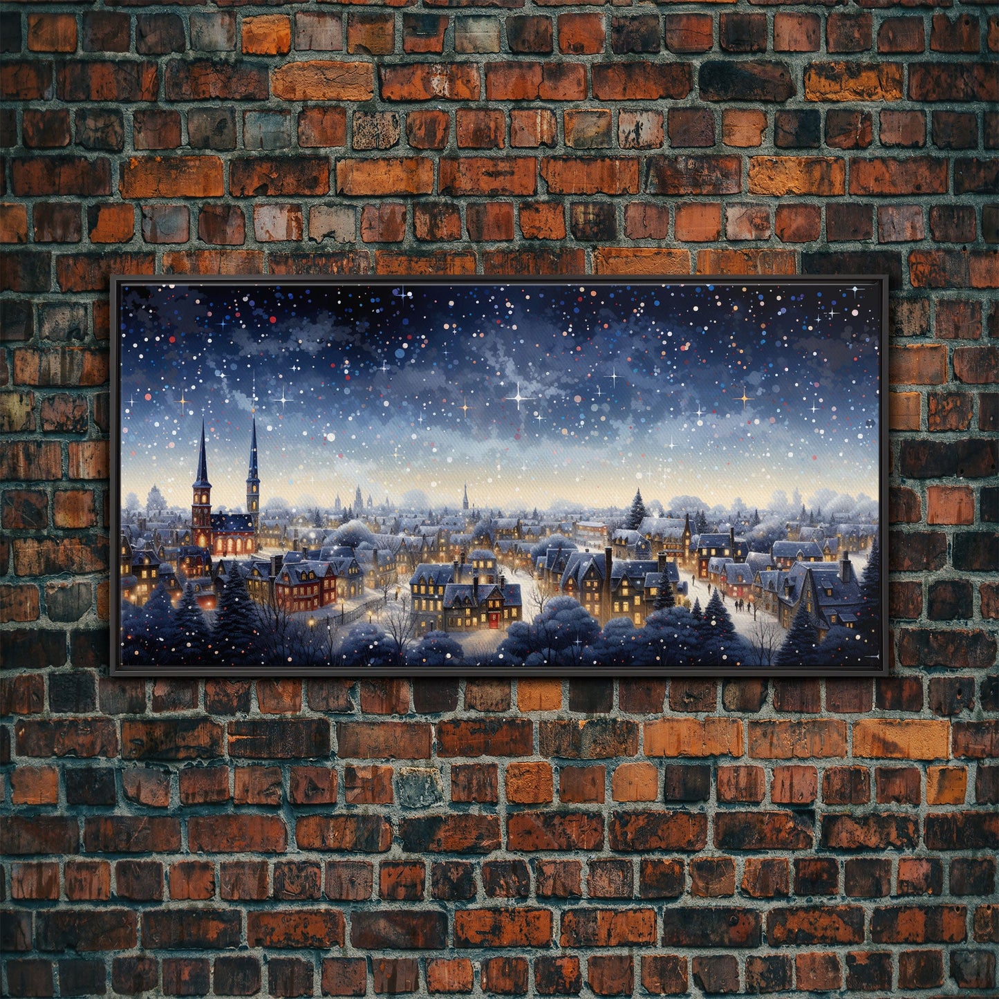 Snowfall Over A Victorian Village - Winter Decor - Christmas Wall Art - Framed Canvas Print - Winter Art Print - Winter Landscape