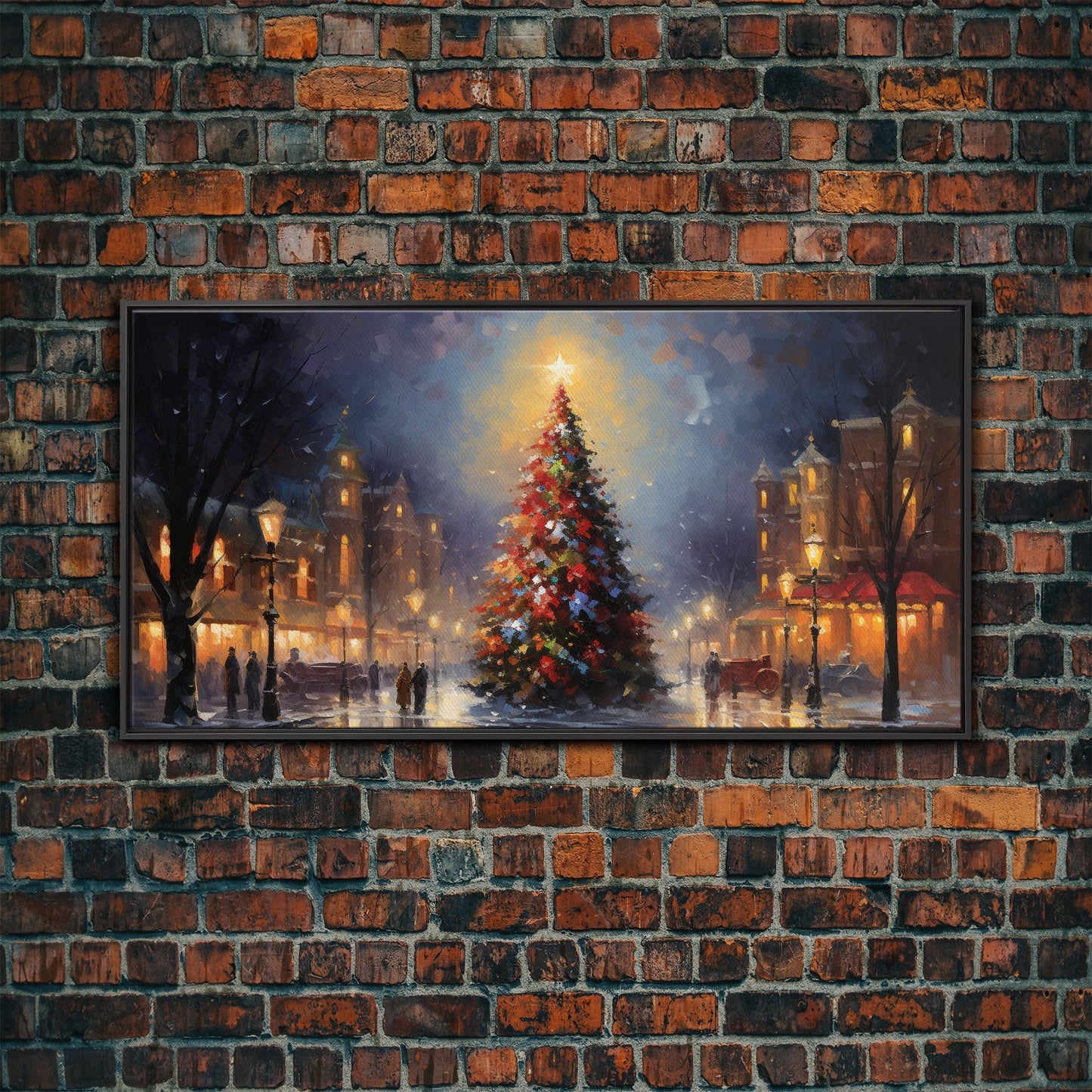 Retro Christmas Village Framed Christmas Wall Art - Framed Christmas Art - Canvas Art - Winter Decor - Winter Wonderland Centerpiece