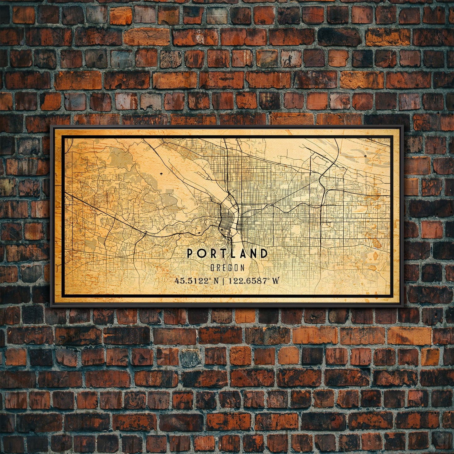 Portland Oregon Street Map, Framed Canvas Art, Oregon United States Road Map Wall Art, Office Wall Art, Portland Wall Decor for Office