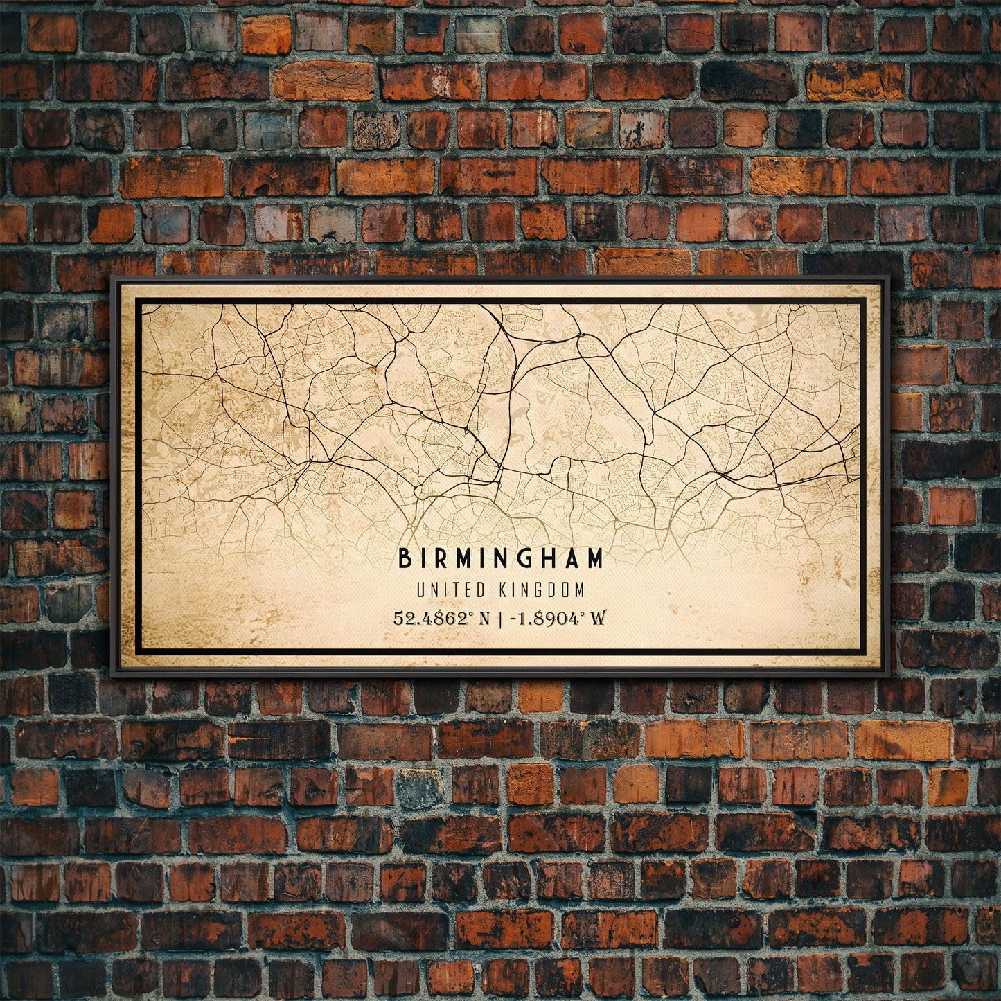 Birmingham UK map print poster or framed canvas, England map print poster canvas, UK city map print poster canvas, Vintage Travel Art