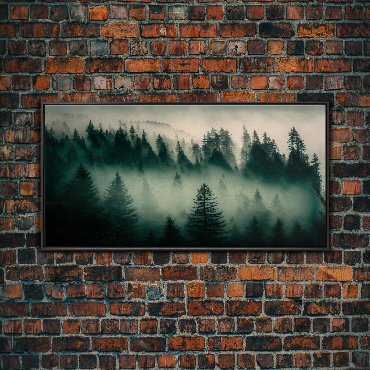 Framed Canvas Print, Pine Tree Forest, Misty Forest Landscape, Fog Covered Mountain, Nature Landscape Decor