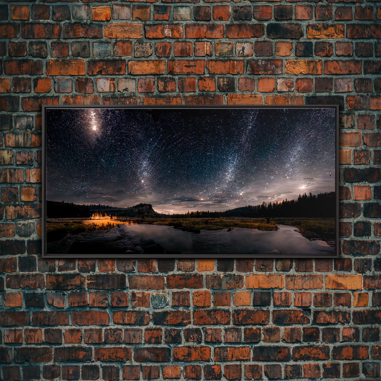 Cool Wall Art Landscape Mountains Nature Painting Prints Minimalist Modern Home Artwork Decoration Night Sky With Stars, Framed Canvas Print