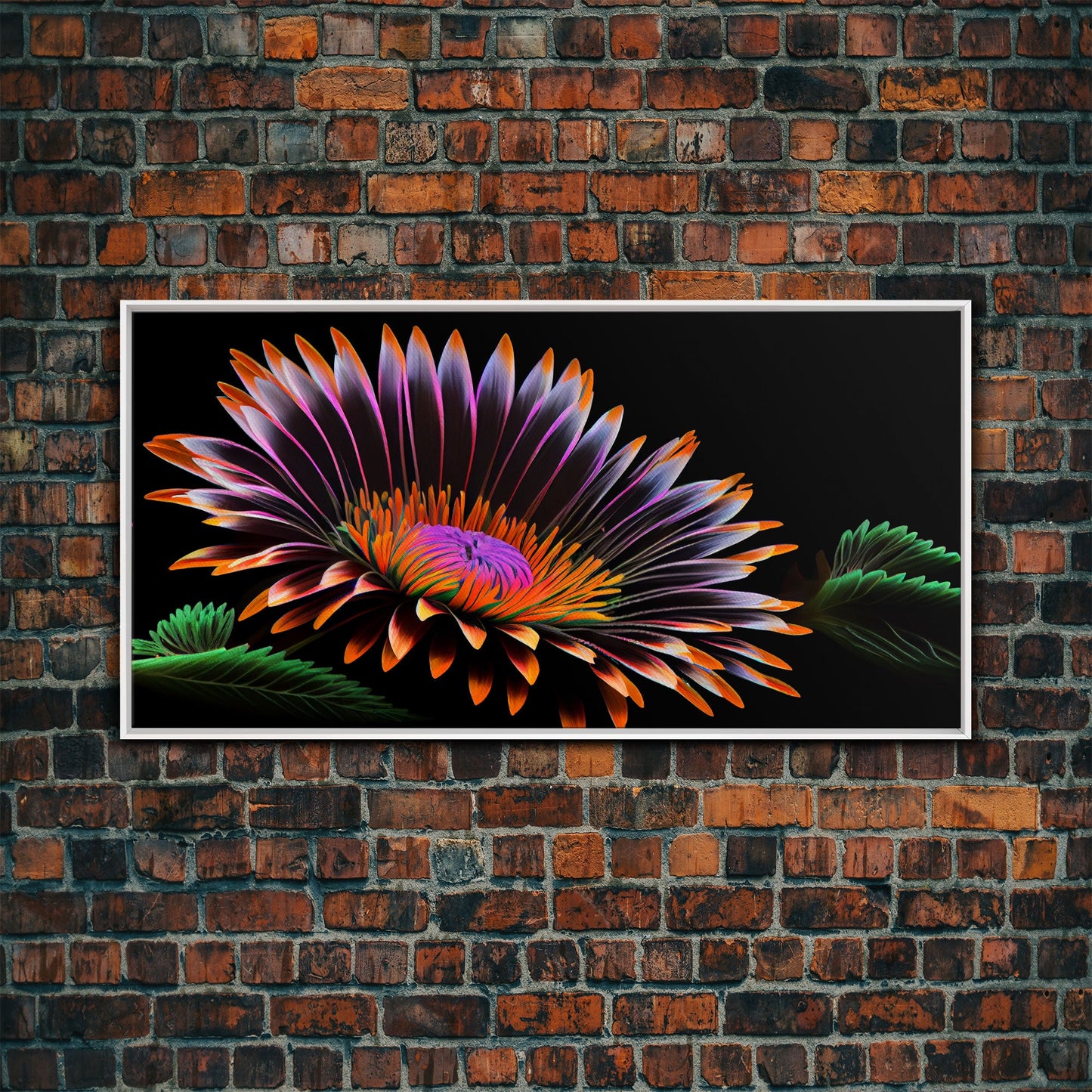 Neon Flowers Wall Art, Framed Canvas Print, Original Flower Painting, Mother's Day Gift, Floral Decor, Black Background Flower Art