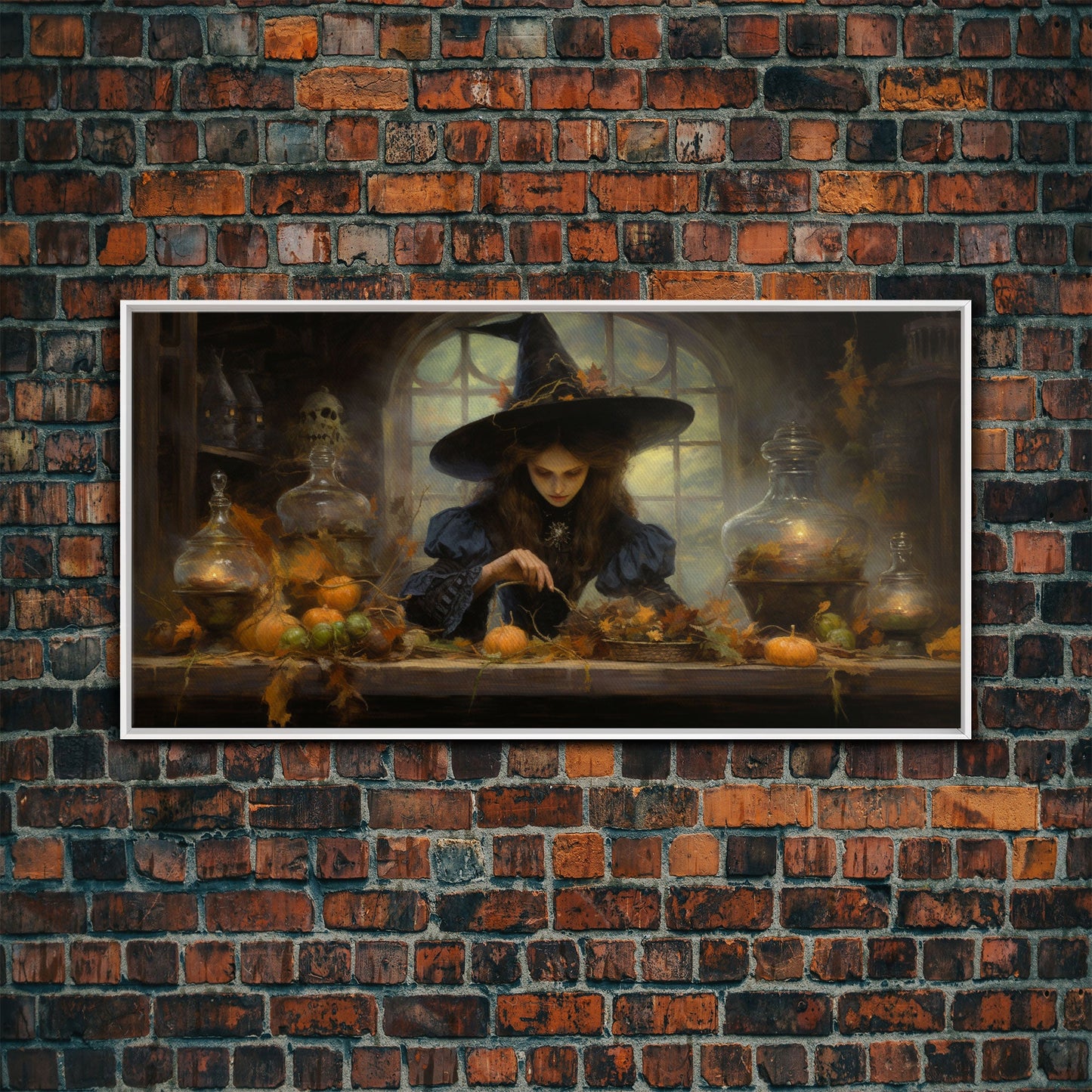 The Witch And Her Potions, Framed Canvas Print, Halloween Decor, Witch Painting, Dark Arts, Occult Decor