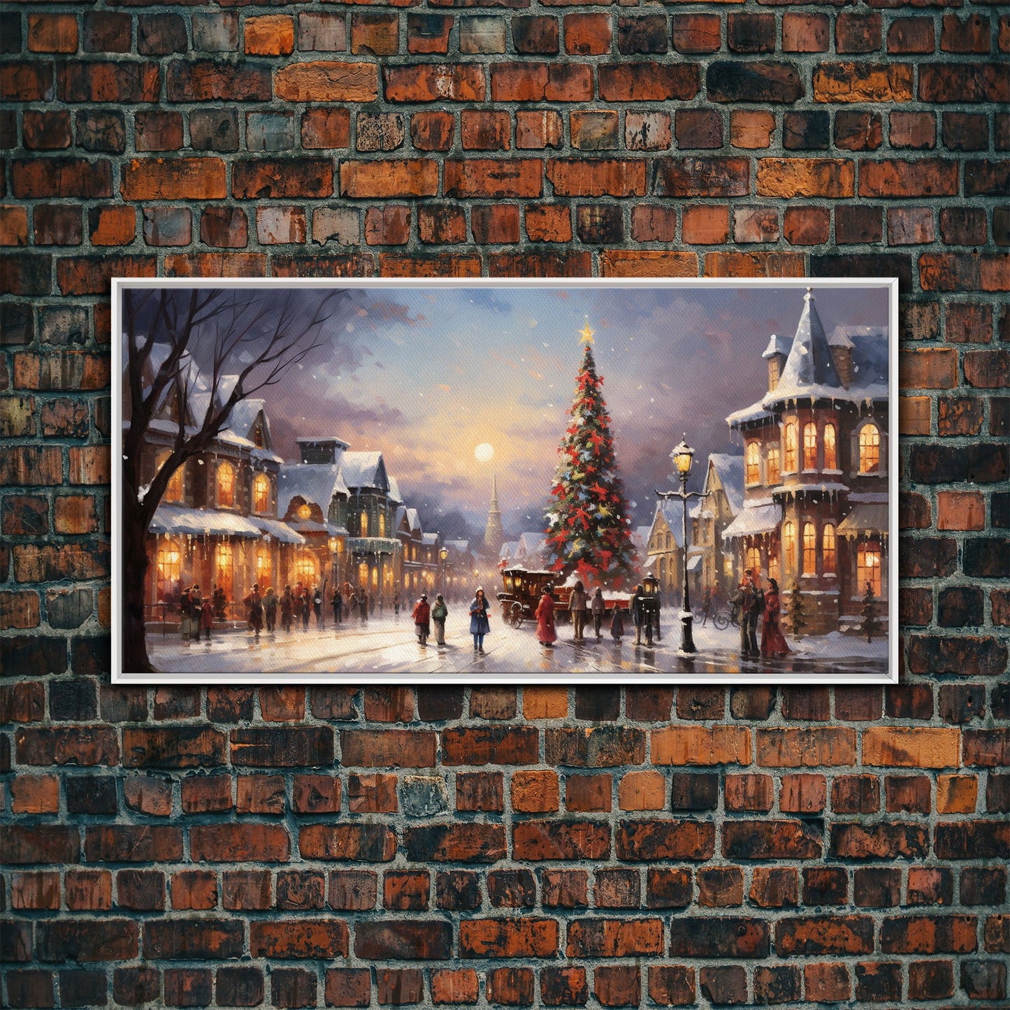 Christmas Tree In The Town Square - Winter Art - Christmas Gift Idea - Framed Canvas Print - Winter Wall Decor, Winter Print Christmas Decor