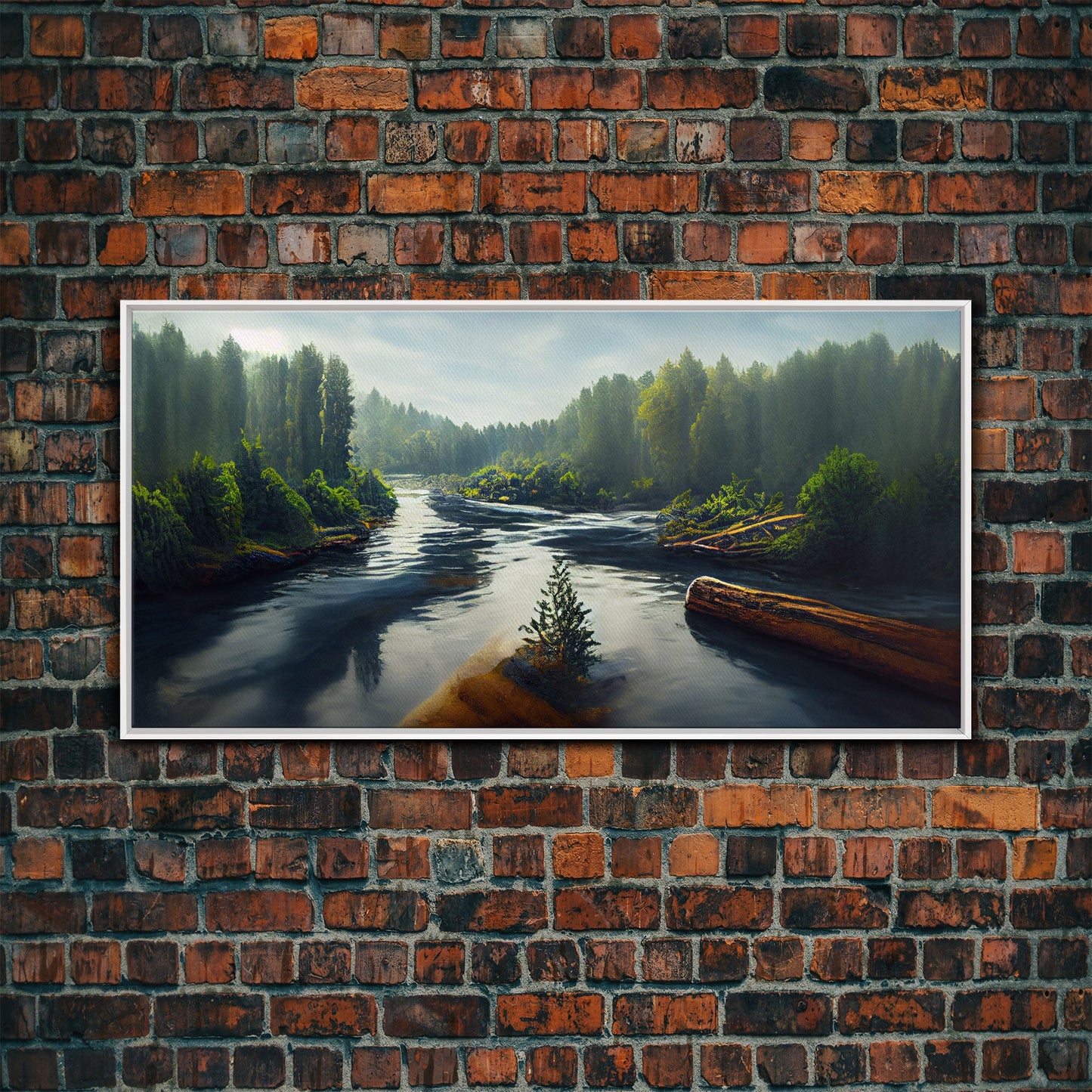 Flowing River wall decor, ready to hang canvas print wall art, blue river cabin art, lake house art