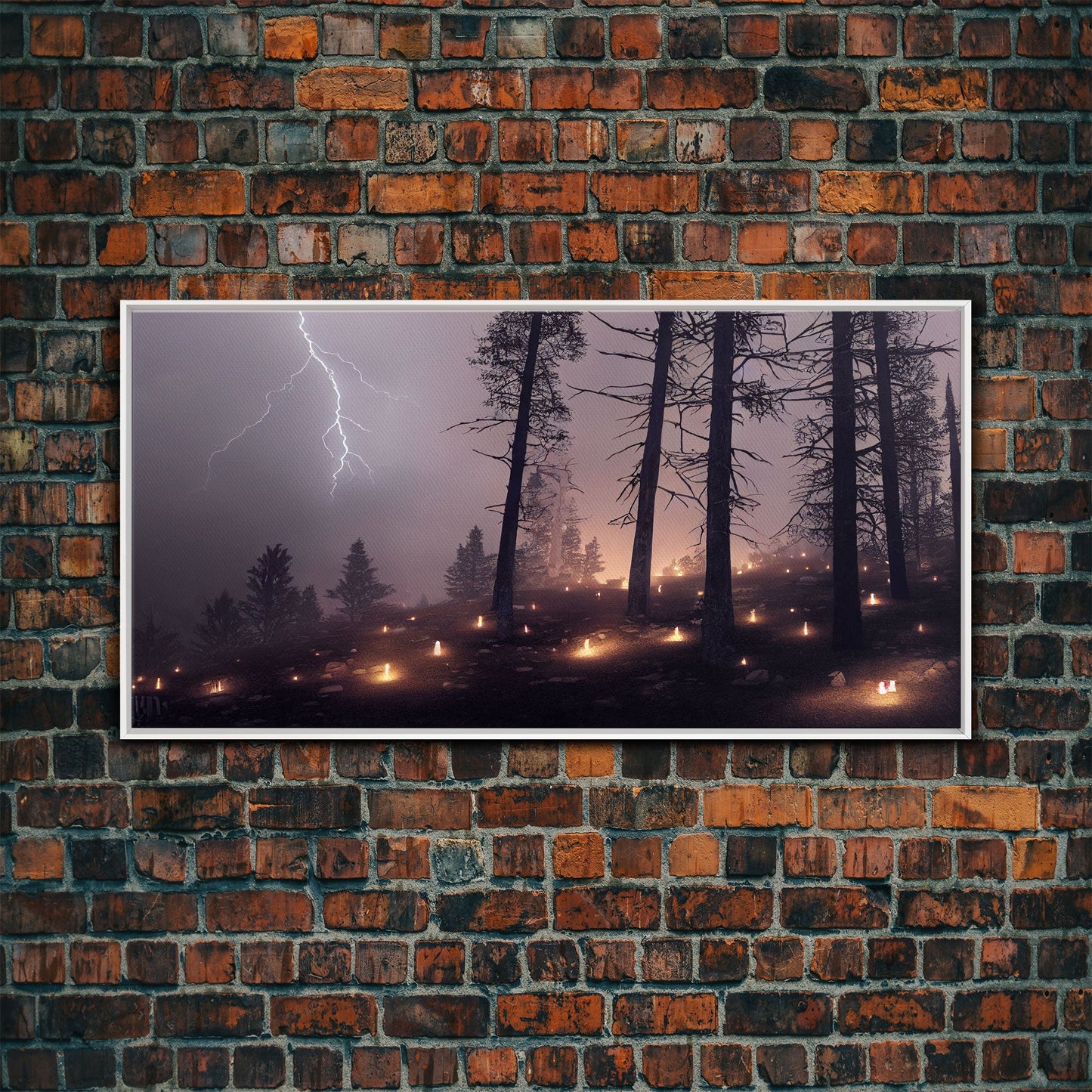 Haunted Gloomy Graveyard At Night, Thunder Storm, Halloween Cemetery Art, ready to hang canvas print wall art, Lightning Art