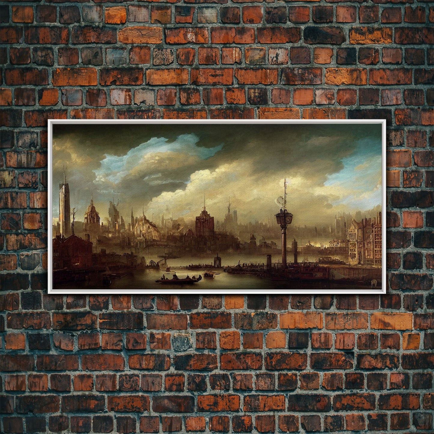 Victorian Steampunk Cityscape, Concept Art, Ready To Hang Canvas Print, Framed Wall Art